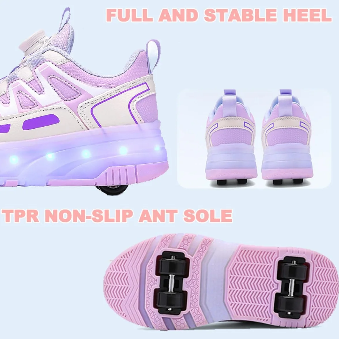 Mateju Zapatos con Ruedas para Niñas Niños, Patines con 4 Ruedas Retirable, Zapatillas de Skateboarding Brillar en la Noche
