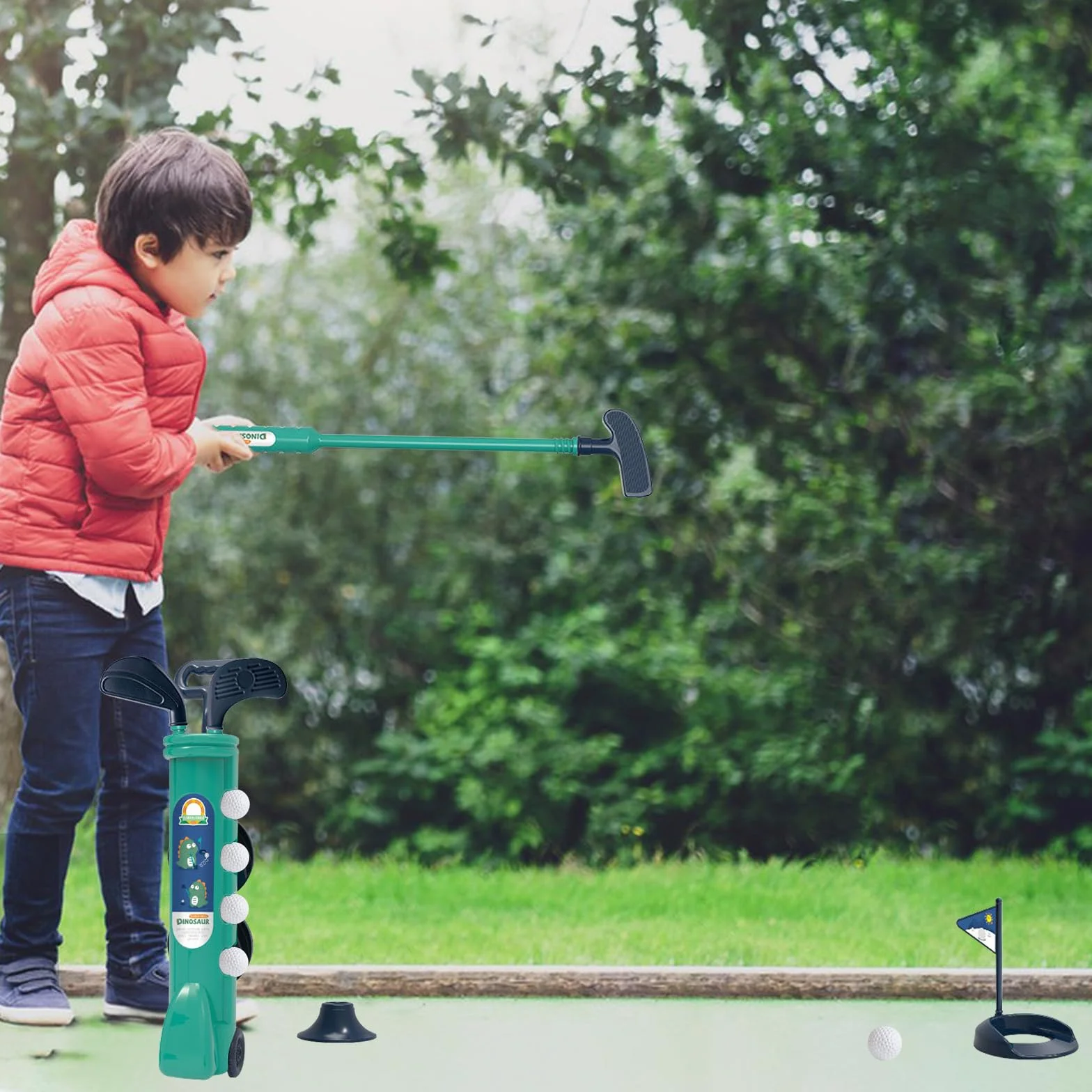 Juego de Golf para niños, Juego de 14 Piezas con Ruedas, Incluye Palo, Pelota, Marcador y Bandera, recreación al Aire Libre y Adecuado para niños de 3 años en adelante