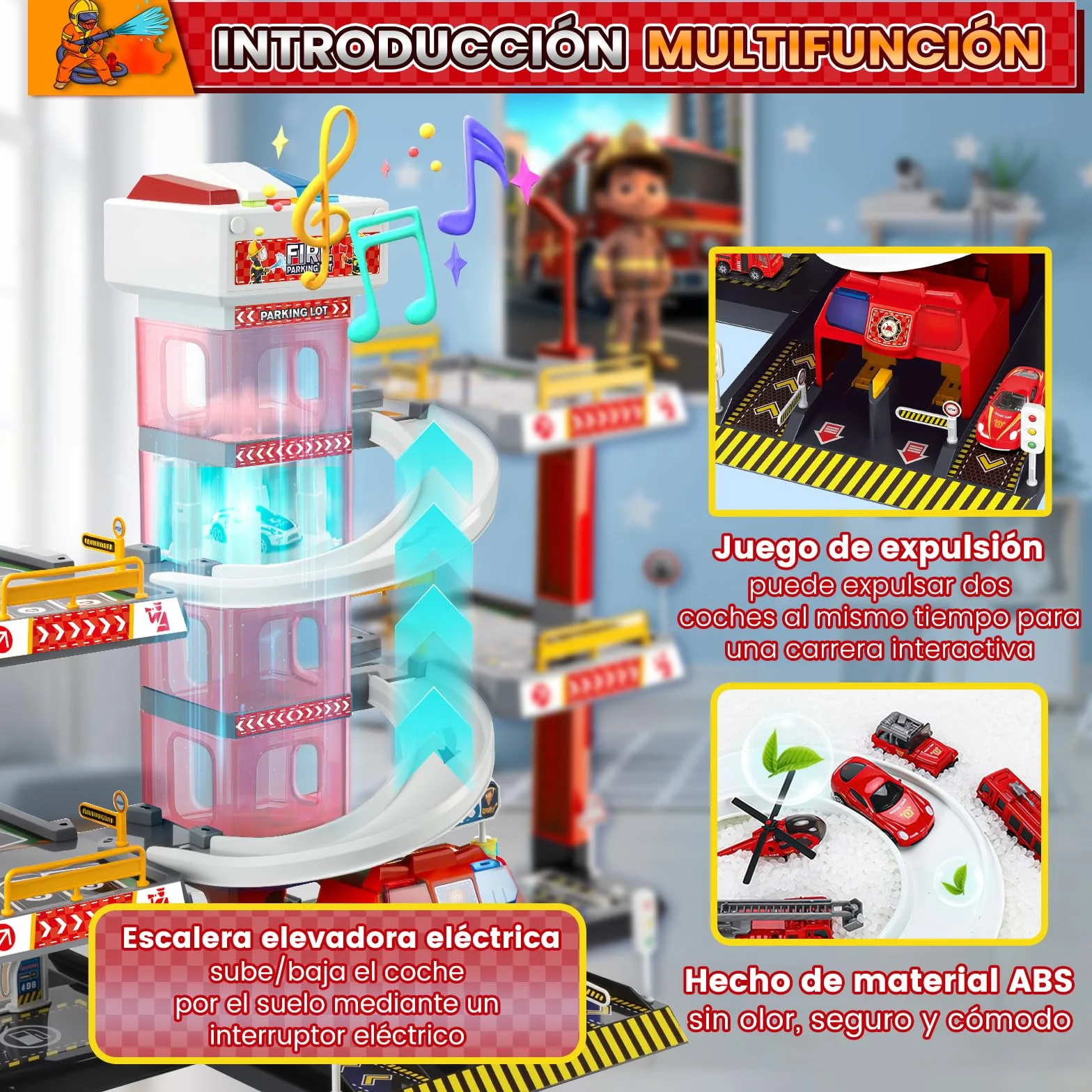 BuzzoXerex 5 Plantas Garaje Coches para Niños, Parking Molto con 14 Coches y 2 Helicóptero, Parking Juguete con Pista de Coches y Ascensor, Educativos Regalos para Niños 5 6 7 8 9 Años (Rojo)