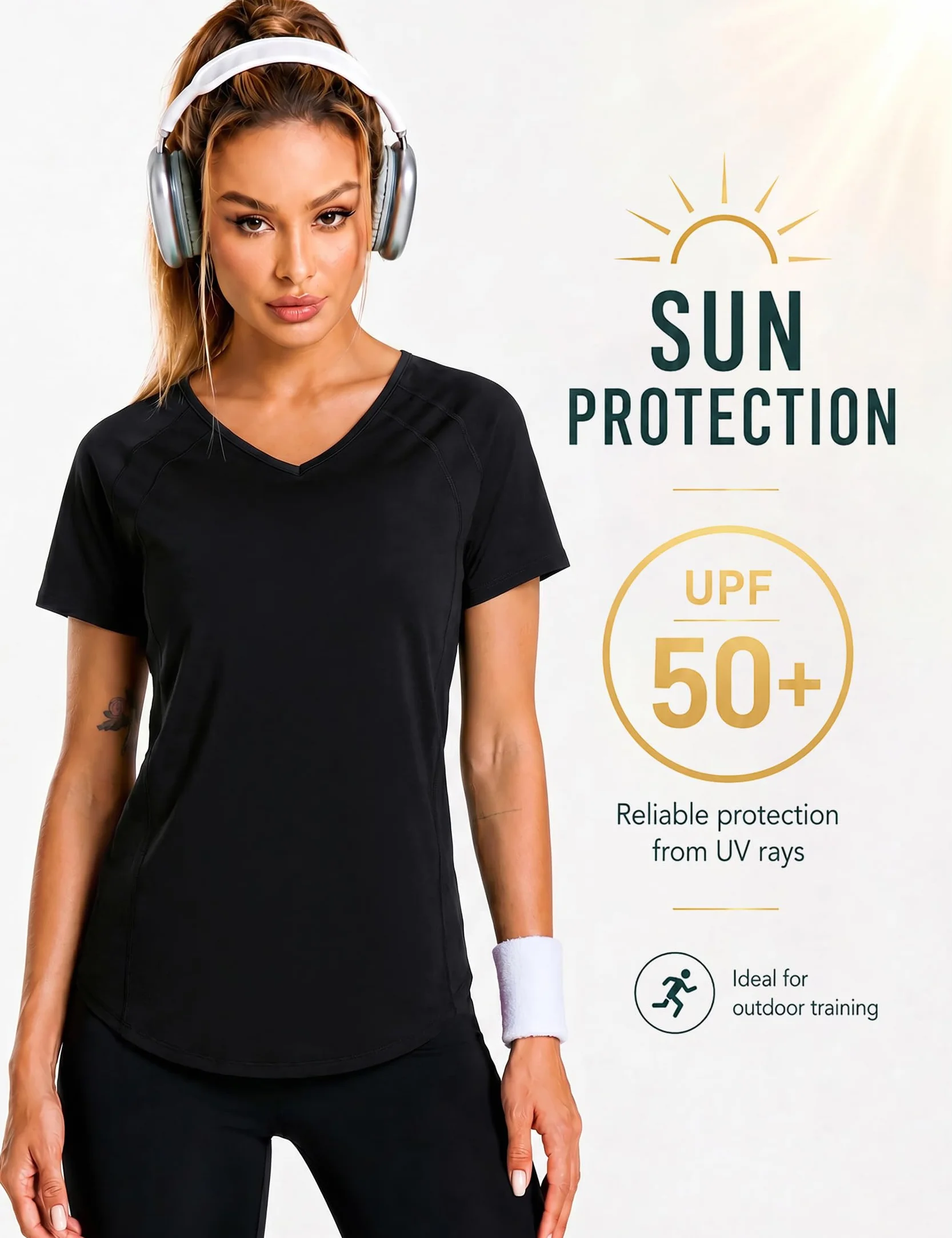 Camiseta Deportiva Manga Corta Mujer Cuello en V Fitness Yoga Top Transpirable Secado Rápido Ropa Entrenamiento S-3XL