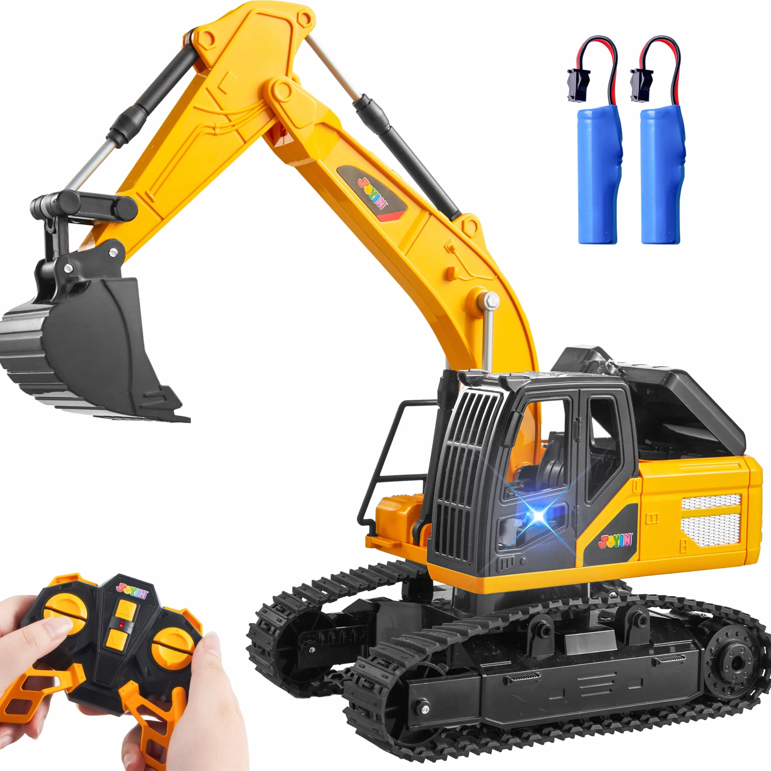 JOYIN Excavadora RC para Niños y Niñas Mayores de 3 Años, Coches Juguete RC de 2,4 GHz con Luz y Sonido, Juguete Construcción Regalo Cumpleaños