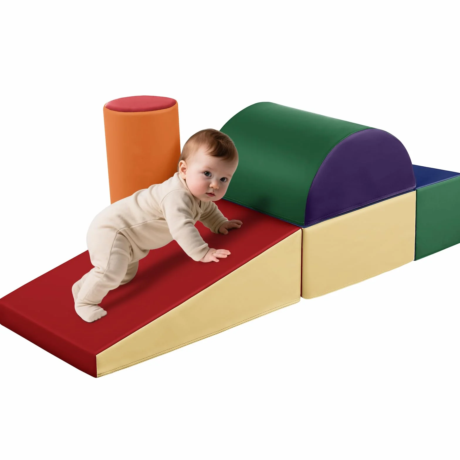 Wilwolfer Juego de 5 Bloques de Espuma para Niños: Cuero PU Bloques Psicomotricidad Infantil - Set de Escalada Suave Ligero para Interior Infantil Juego de Trepar y Gatear Regalo para Bebés(Clásico)