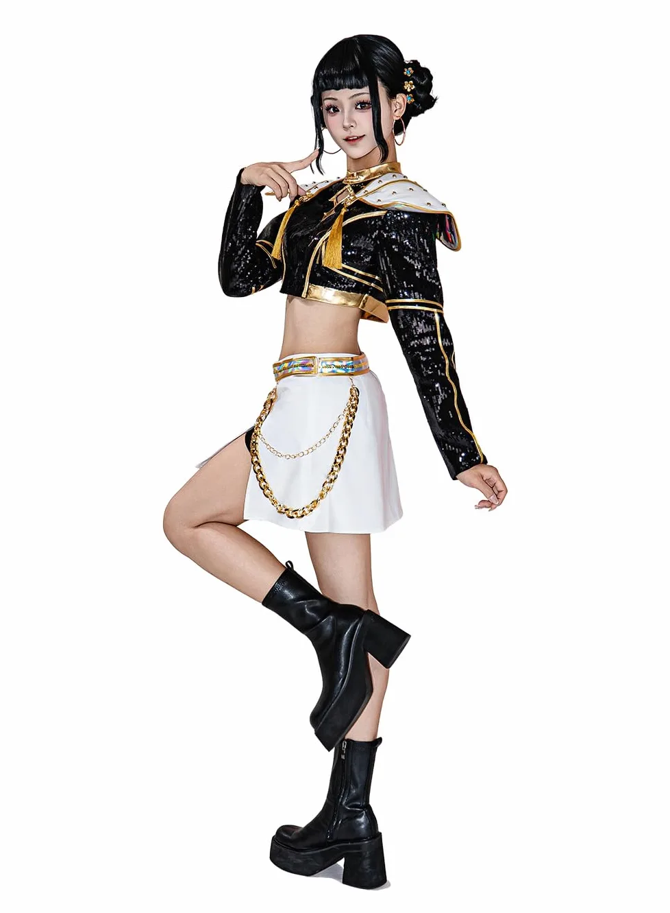 OSIAS Mujeres Zoey Cosplay Costume Traje Escénico Dorado Negro Con Diseño de Lentejuelas