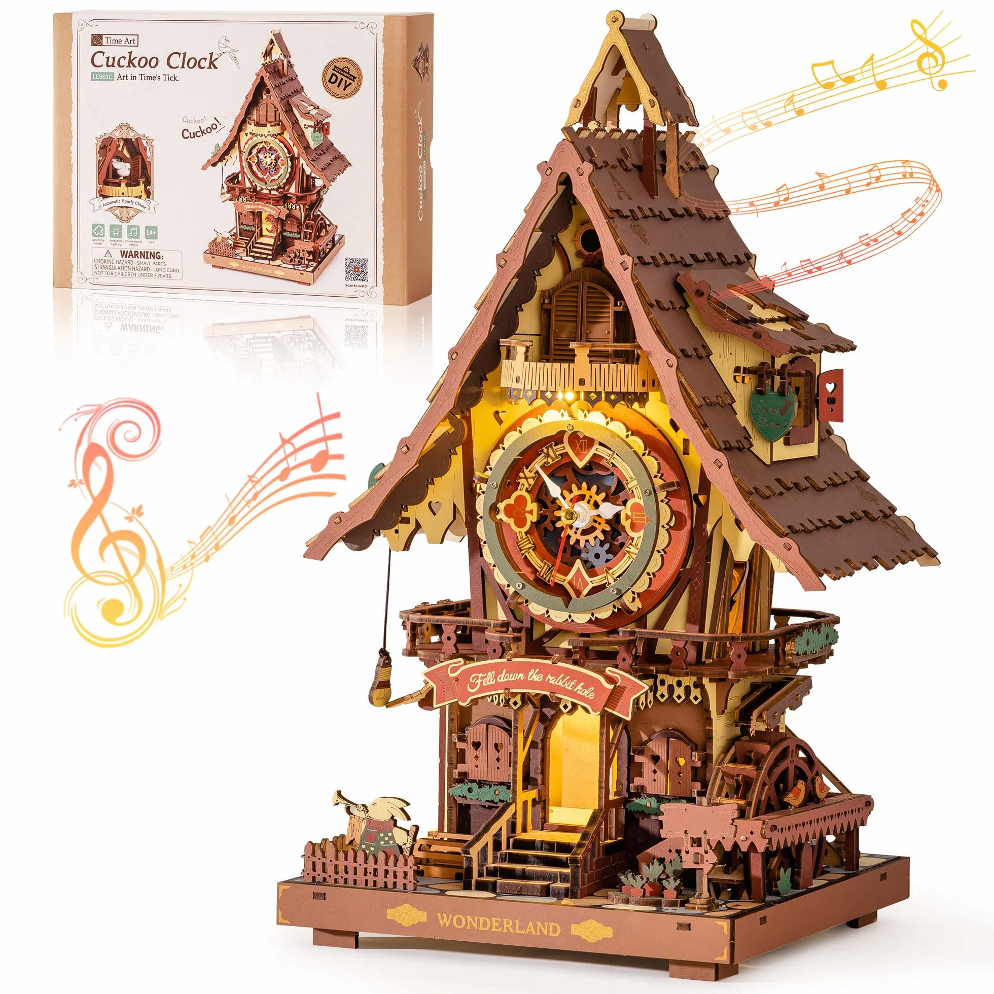 Robotime Puzzle 3D Reloj de Cuco de Madera para Adultos,Kit de Modelo para Construir,Reloj Funcional con Sonido de Cuco,Decoración del Hogar,Regalo para Jóvenes y Adultos,LC901C (Color Vintage)