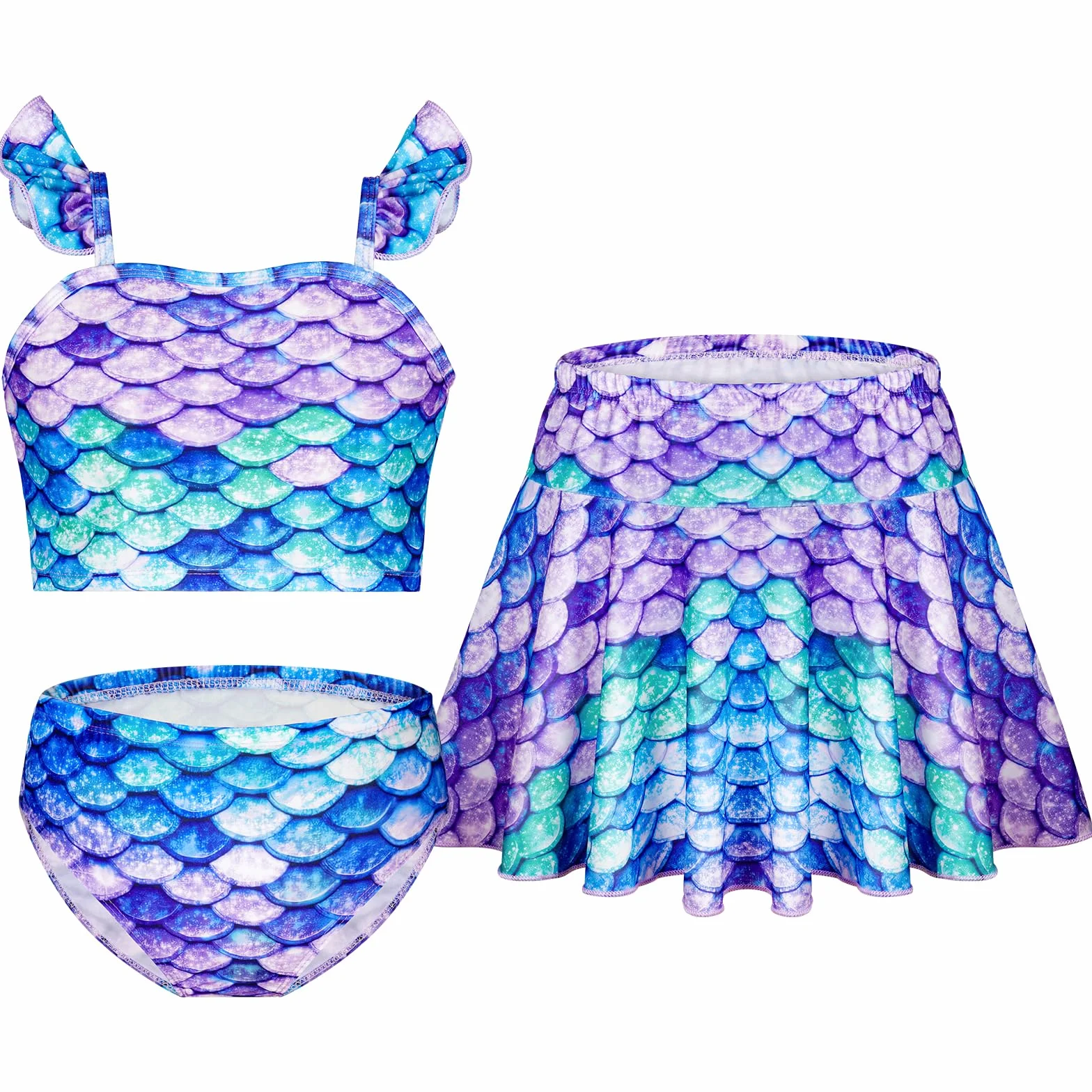 Conjunto de Bikini para Niñas 3 Piezas Traje de Baño con Volantes y Falda Bañador Infantil Playa