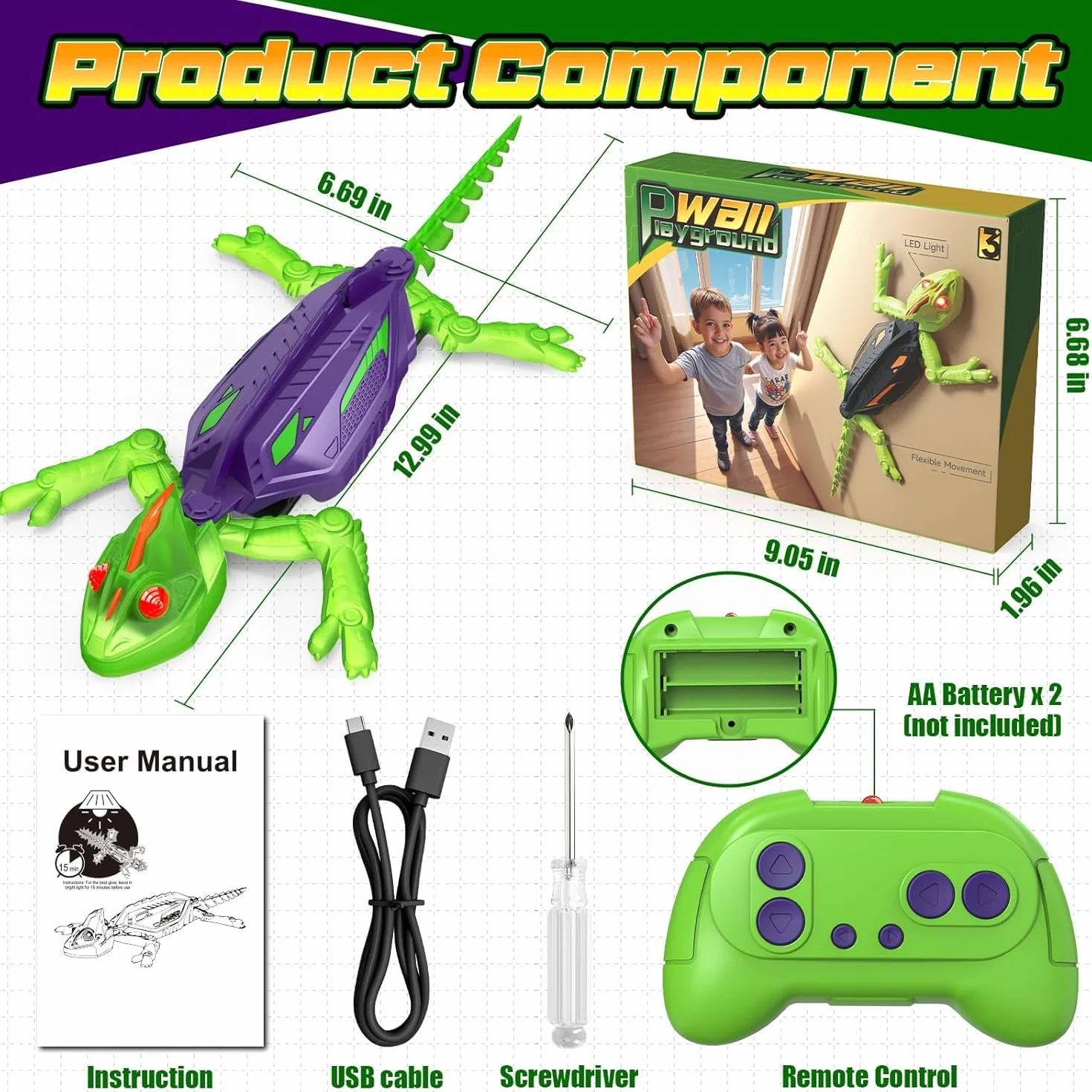Goody King Lagarto Trepador Paredes - Robot Lagartija Teledirigida Que Trepa Paredes y Techos - Wallcrawler Gecko - Juguete con Movimientos Reales y Giro 360° - Regalo para Niños a Partir de 3 Años