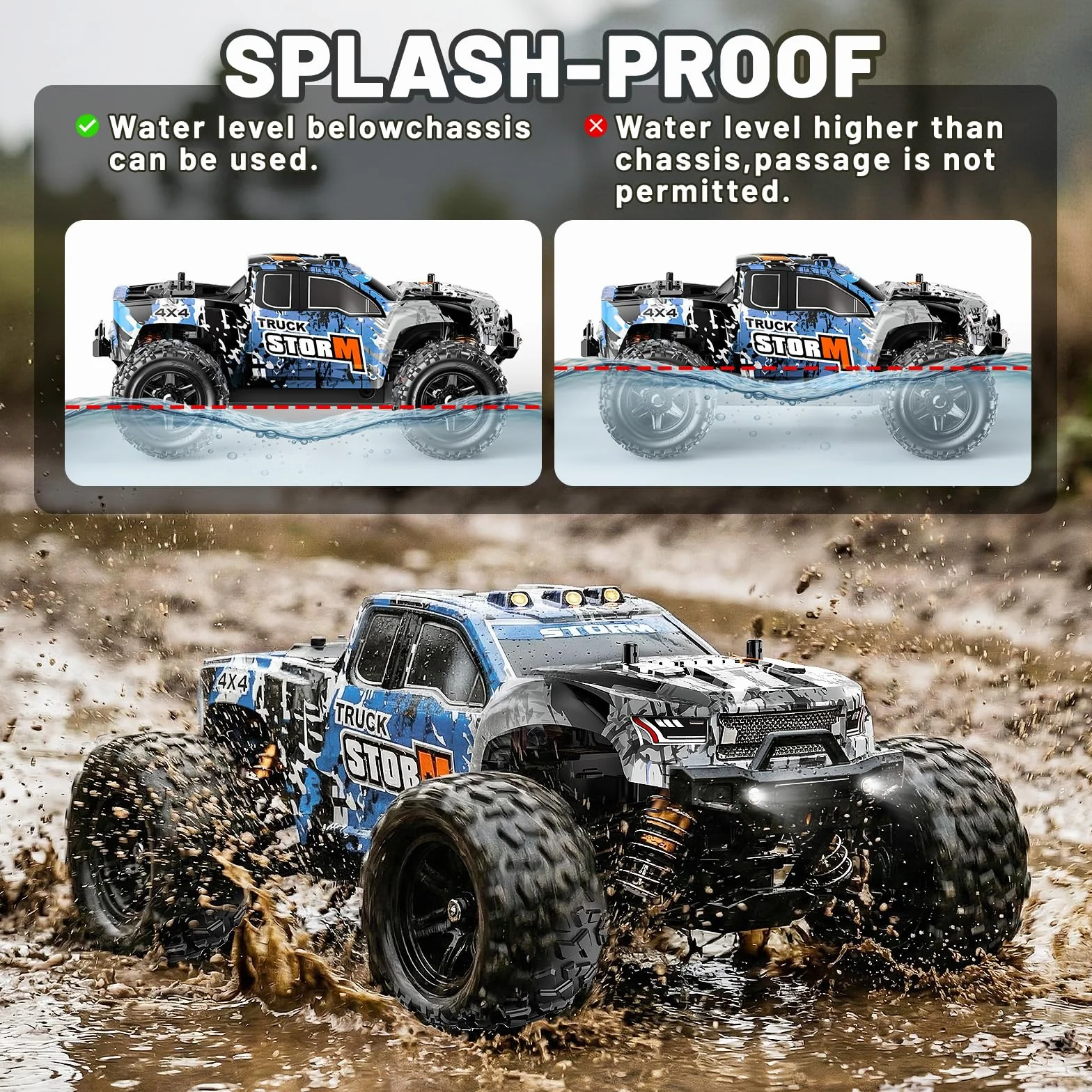 Coche radiocontrol 4x4 Todoterreno 1:18, Coche teledirigido RC 2.4GHz proporcional, 2 baterías 7,4V 1300mAh, transmisión metálica, para Mayores de 8 años y Adultos Principiantes