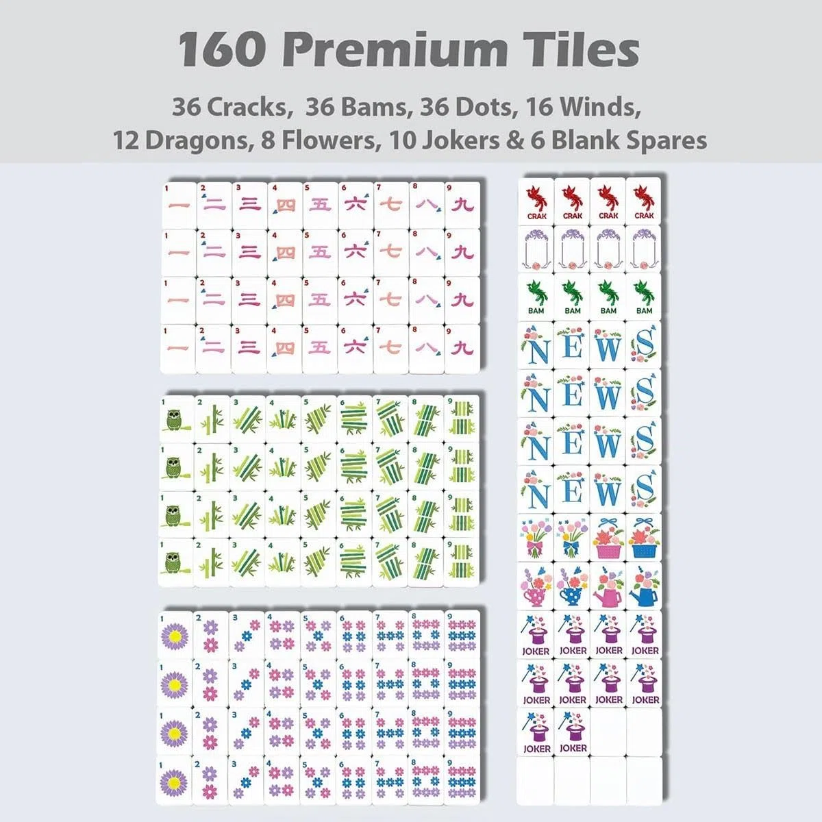 Mahjong Americano Acrílico 160 Fichas Grabadas 4 Capas Set Juego