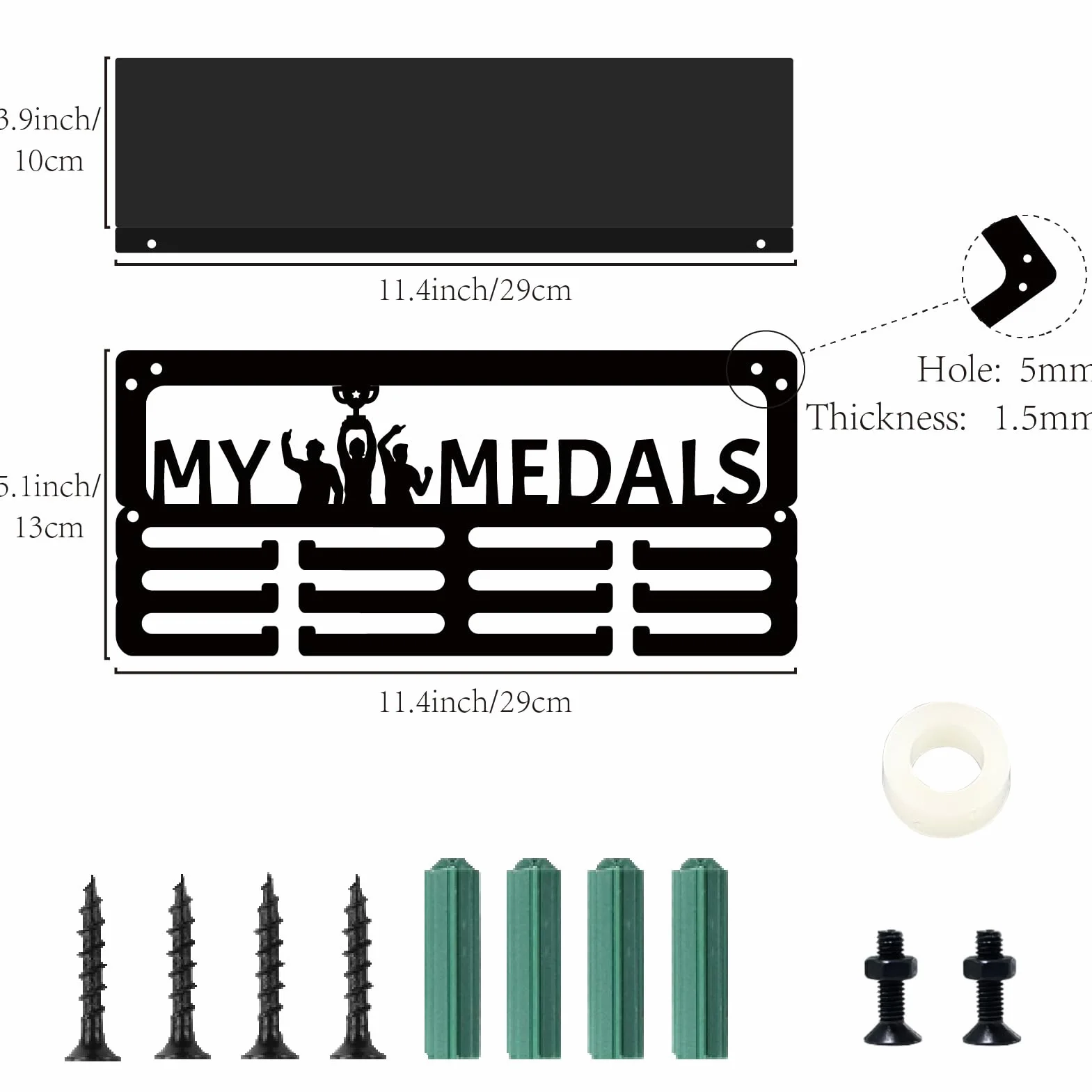 CREATCABIN Perchero para Medallas con Estante para Trofeos, Soporte de Pared de Metal Negro