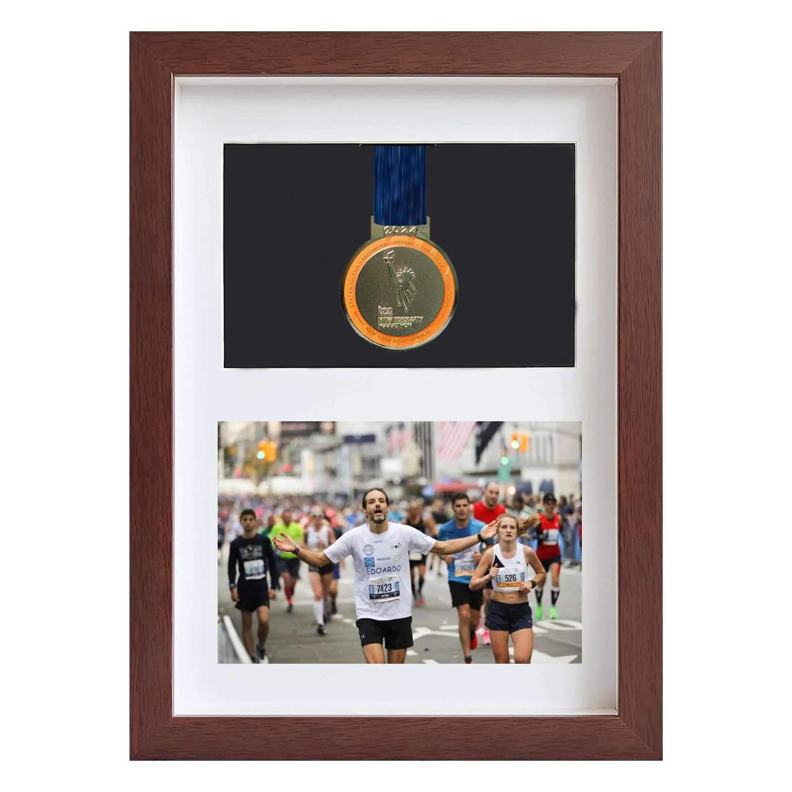 Marco para exhibir medallas, medalla deportiva Caja 3D Marco de fotos, marco negro y color nogal profundo para marco profundo 3D para mostrar medallas de guerra/militar/deportivo (1 medalla + 1 foto)