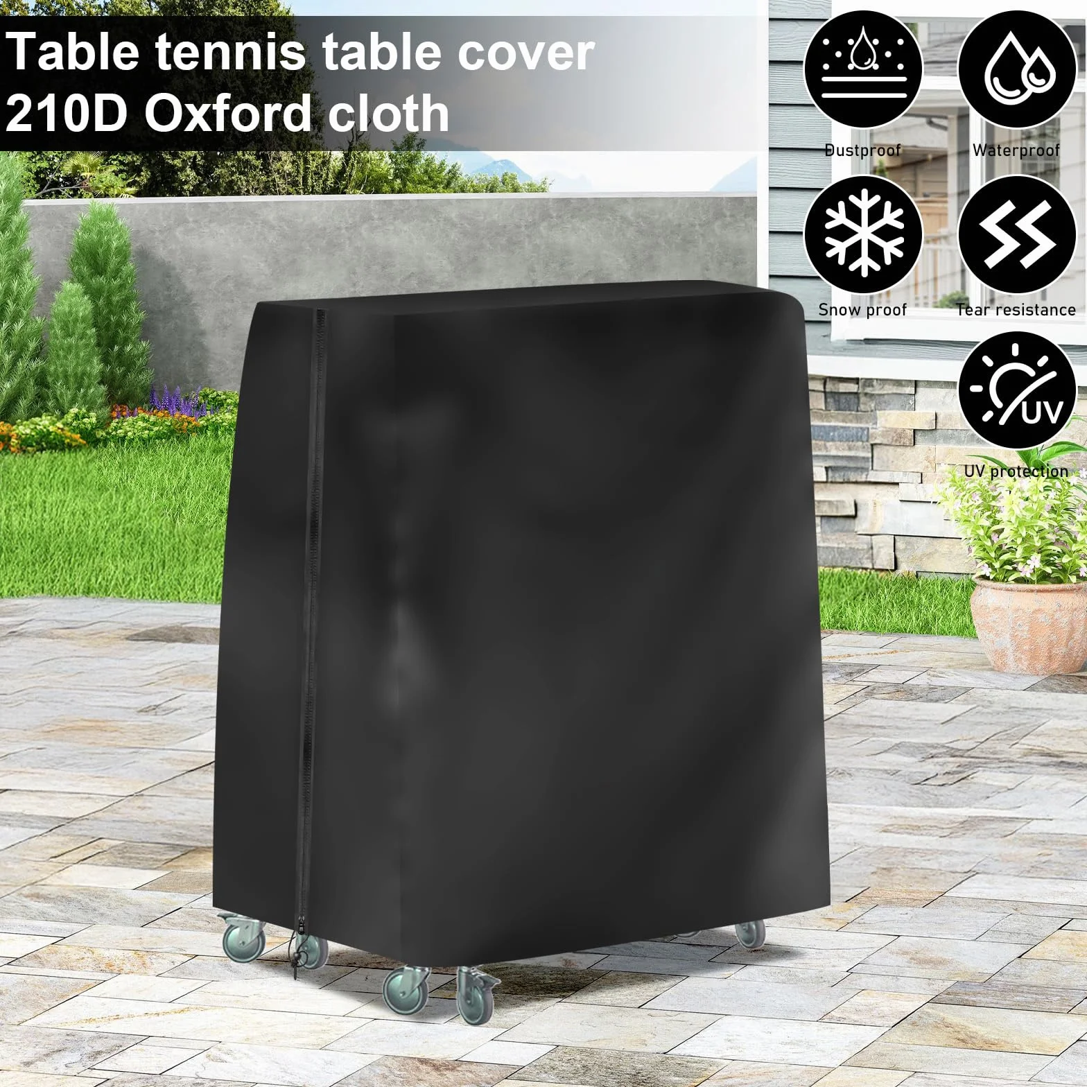 Funda impermeable para mesa de ping pong 185x165x70 cm Oxford resistente UV viento desgarros interior exterior