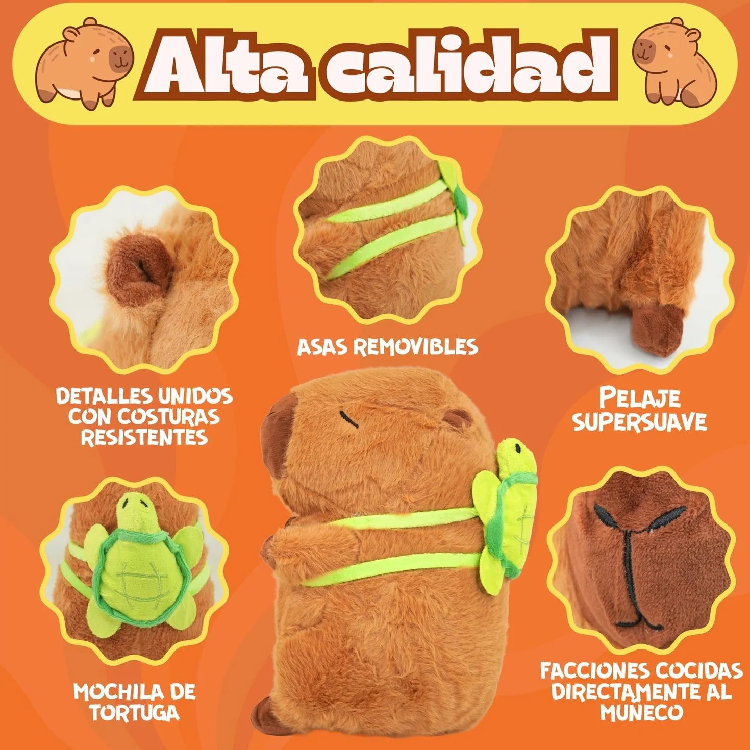 Peluche Capibara 25 cm | Capybara Kawaii Suave y Achuchable | Muñeco Capibara Peluche de Capibara Original y Tierno