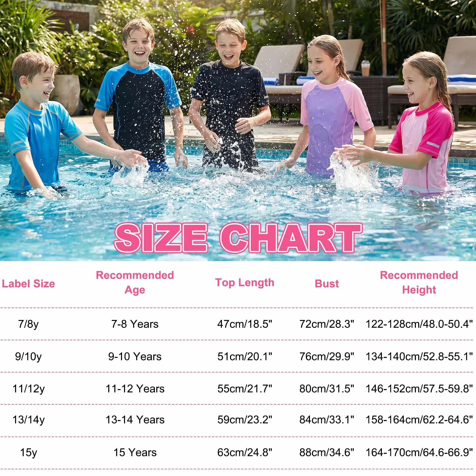 Camiseta de Baño Niños Niñas Protección Solar Manga Corta Rash Guard Rayas Reflectantes Secado Rápido 7-15 Años