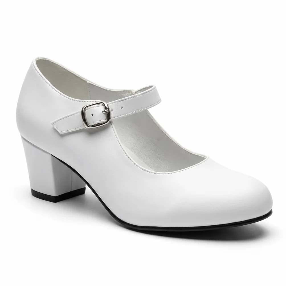 Zapatos de Baile Flamenca Tacones para Niña Blanco y Negro Hechos a Mano España