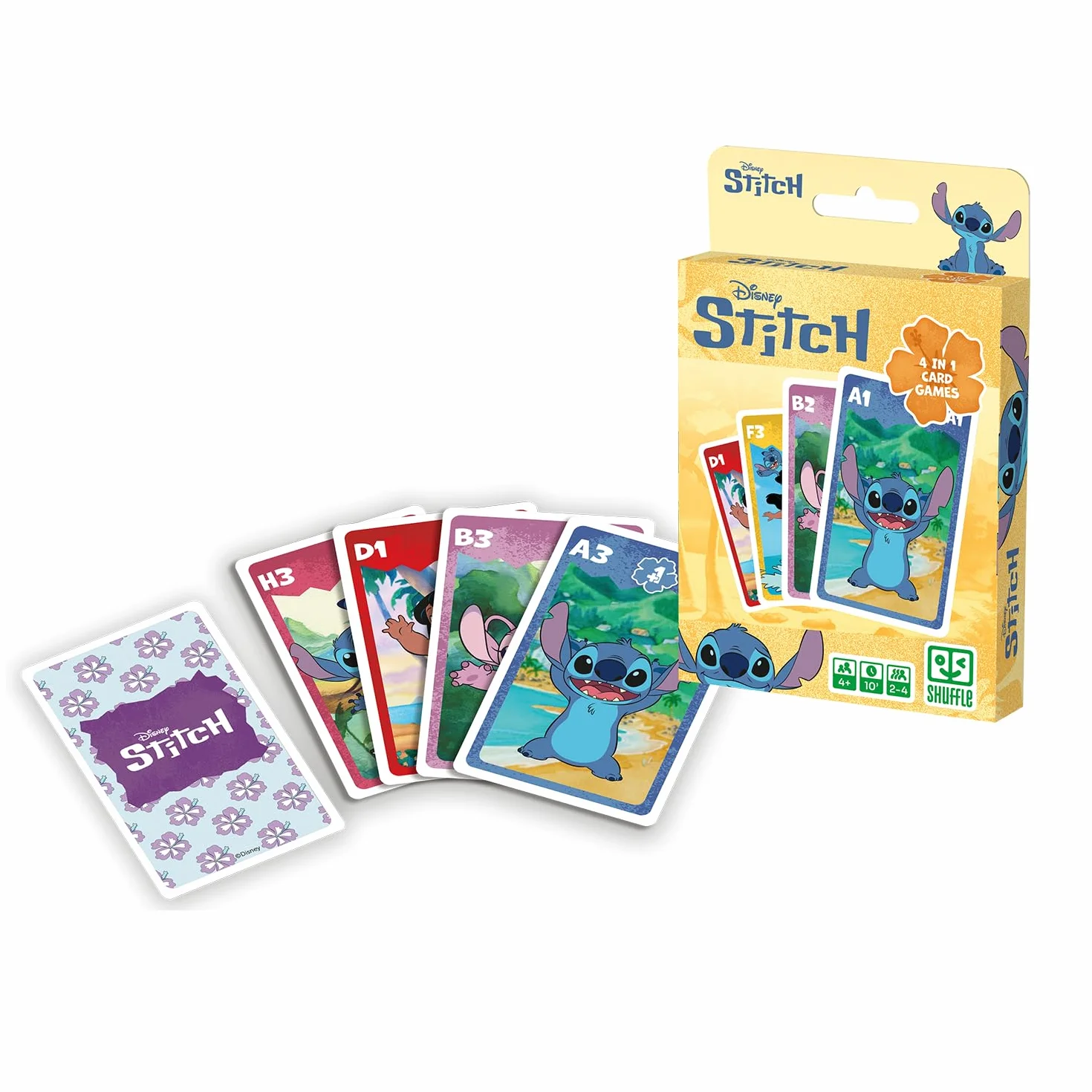 Juego de Cartas 4 en 1 Stitch Disney Lilo & Stitch – 7 Familias, Batalla, Memo y Acción para Niños a Partir de 4 Años