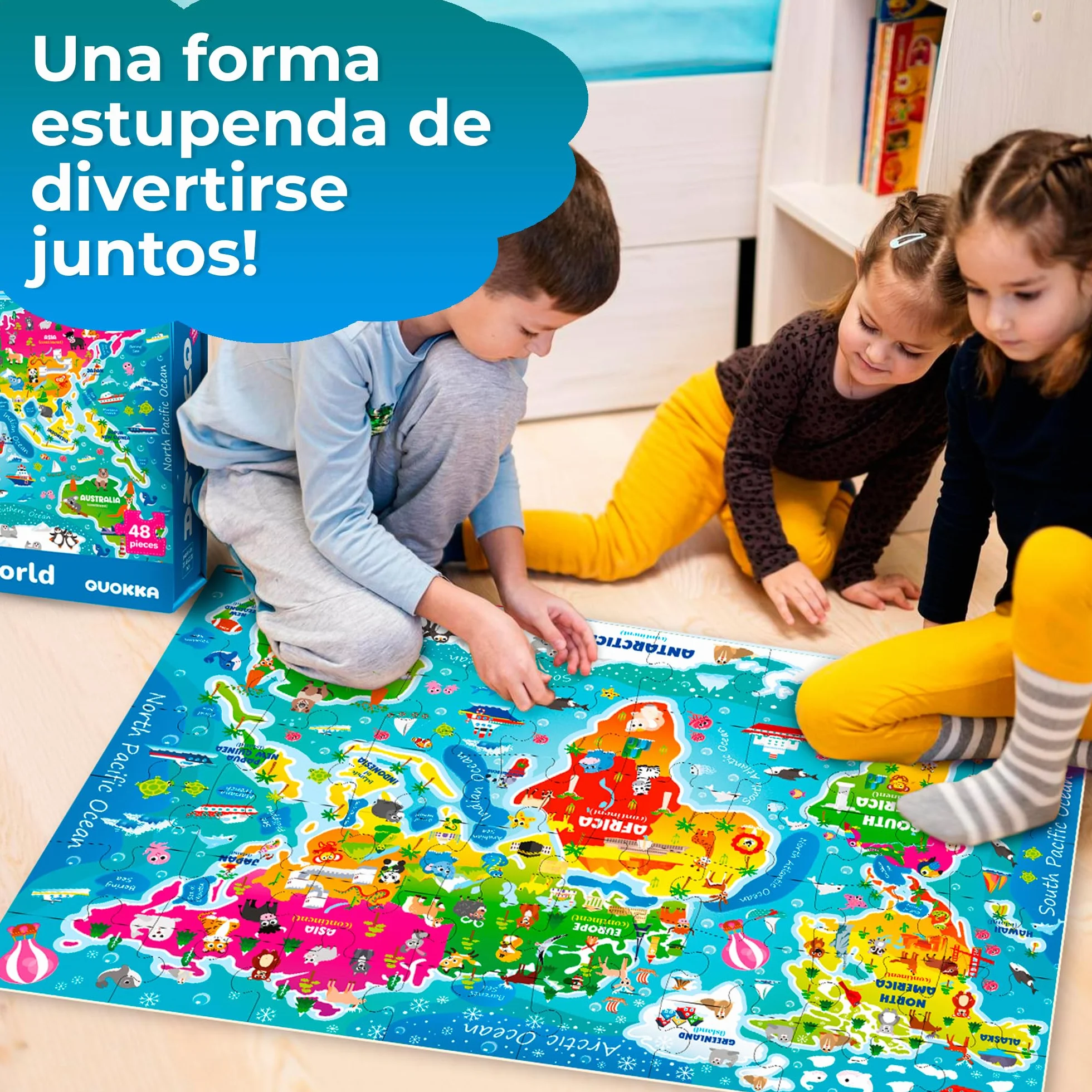 QUOKKA Puzzle Mapa Mundi Infantiles 3 4 5 Años - 60x90 cm 48 Piezas Puzzle XXL Gigante de Suelo para Niños 5 6 Años - Grande Juguete Mundo - Regalo Educativo para Niños y Niñas de 2 a 6