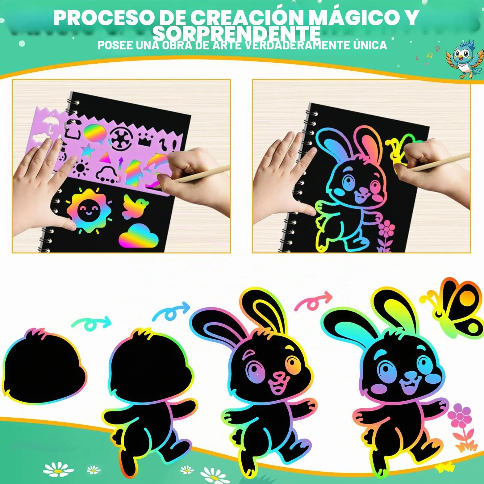 ZMLM 24 Libros Scratch Art Manualidades Kit con Plantilla y Lápiz de Madera, Regalos Cumpleaños Niños 3 a 12 Años