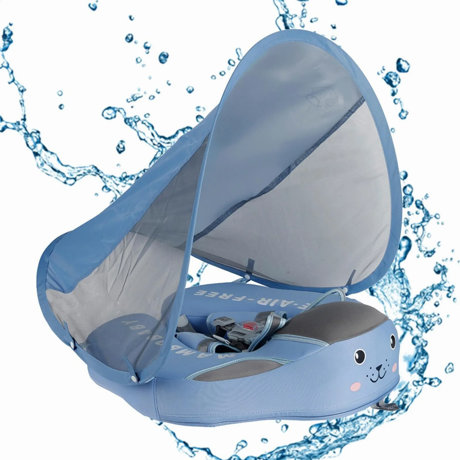 Ayuda de natación para bebé, anillo de natación para niños pequeños sin inflar, ayuda de natación antivuelco con protección solar para 3-24 meses, para vacaciones en la playa, viajes y baño al aire