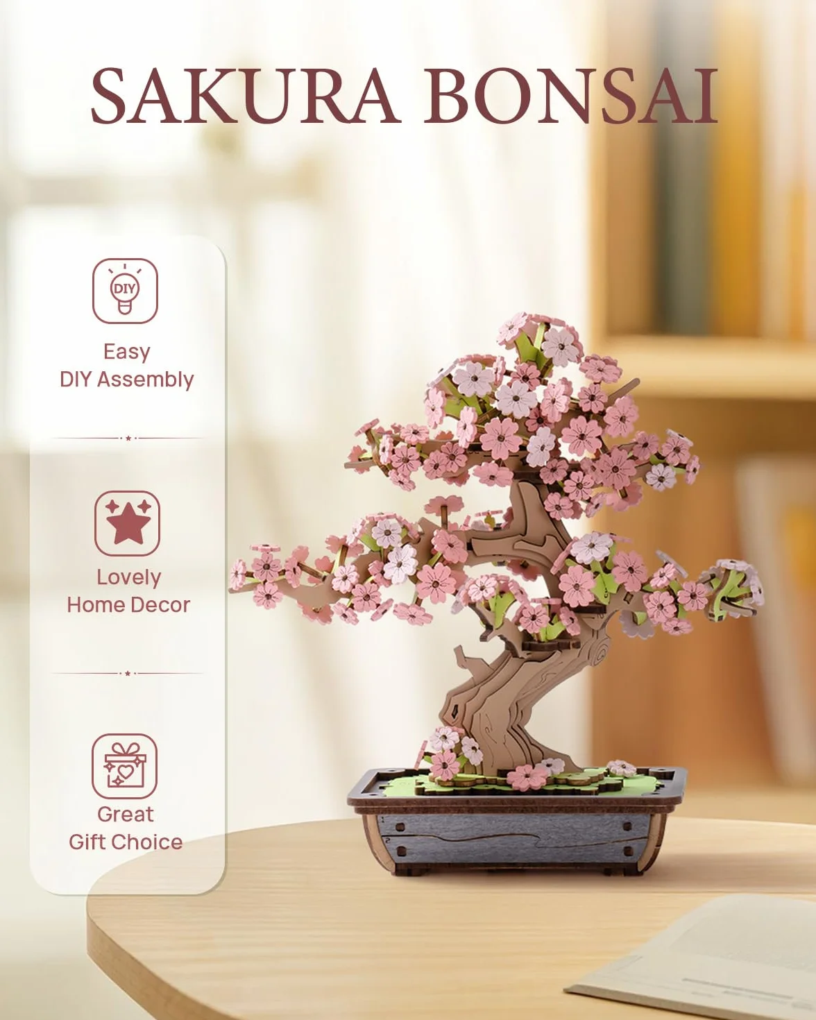 Rolife Puzzle 3D Bonsái Modelo Madera Adultos Decoración Hogar Regalo Creativo (Sakura)
