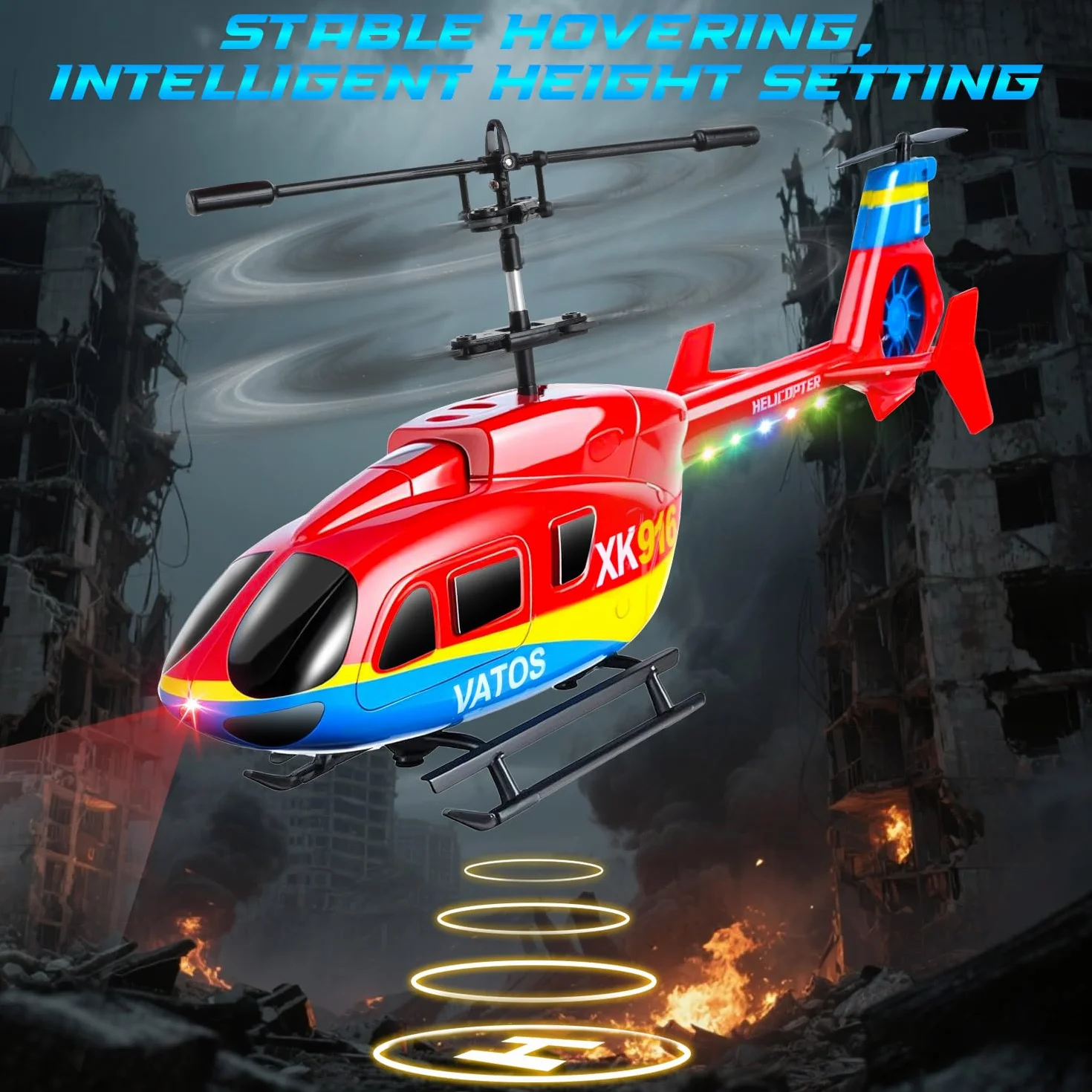 VATOS Helicóptero teledirigido, 2.4GHz Altitud Birdy RC Helicópteros con giroscopio y luz LED, una tecla de despegue y Aterrizaje, 3.5 CH RC Aviones de Juguete para niños Adultos Principiantes