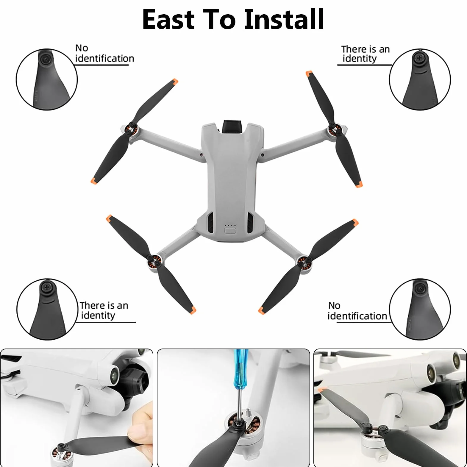 Bocguy 16 Pcs Drone Mini 3/4 Pro Hélices, Drones Hélices für para 3/4 Pro Accesorios Reemplazo con 24 Tornillos & 2 Destornillador, Bajo Ruido & Estable (Naranja)