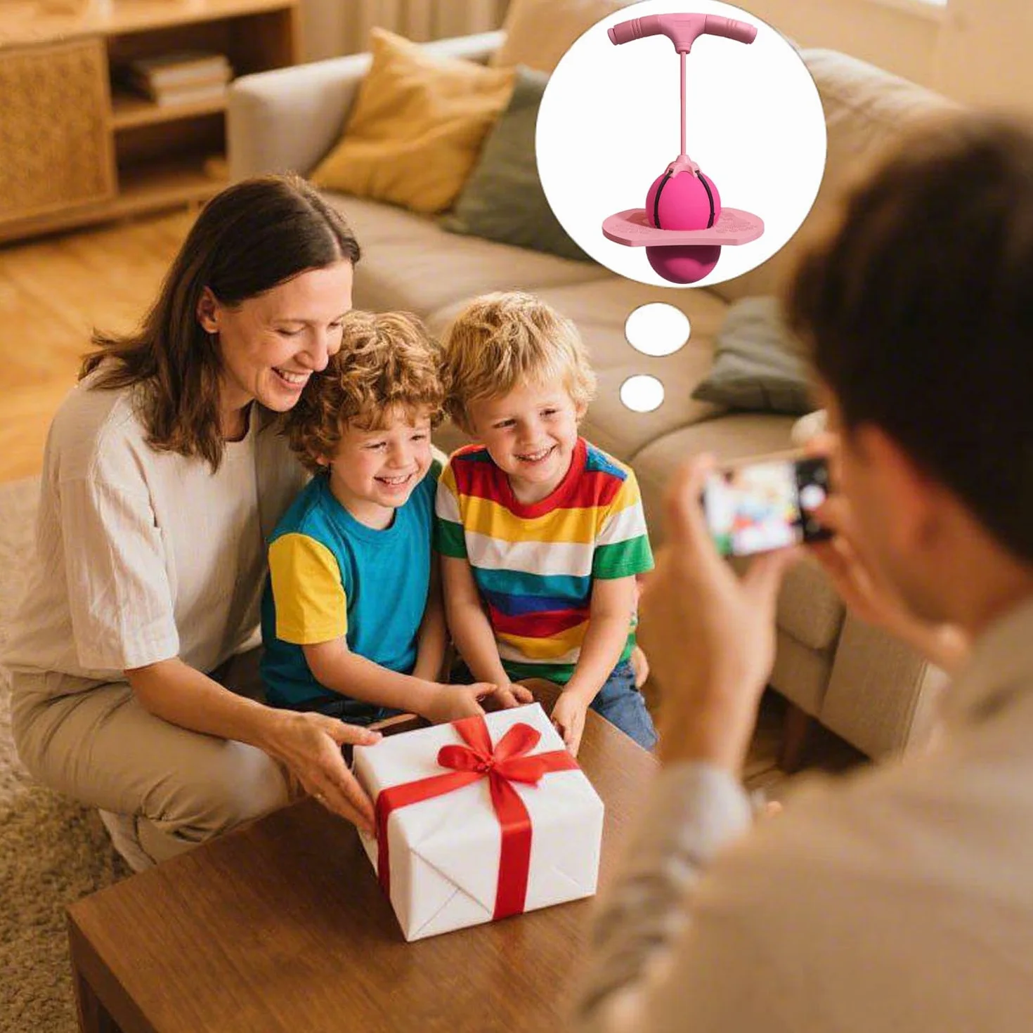 Pelota De Equilibrio Saltarín, Divertida Equilibrio Saltar Pelotas Juguete,, Pelota Saltarina con Mango, Base Antideslizante, Juguete Interior & Exterior, Deporte y Fitness para Niños y Adultos (Rosa)