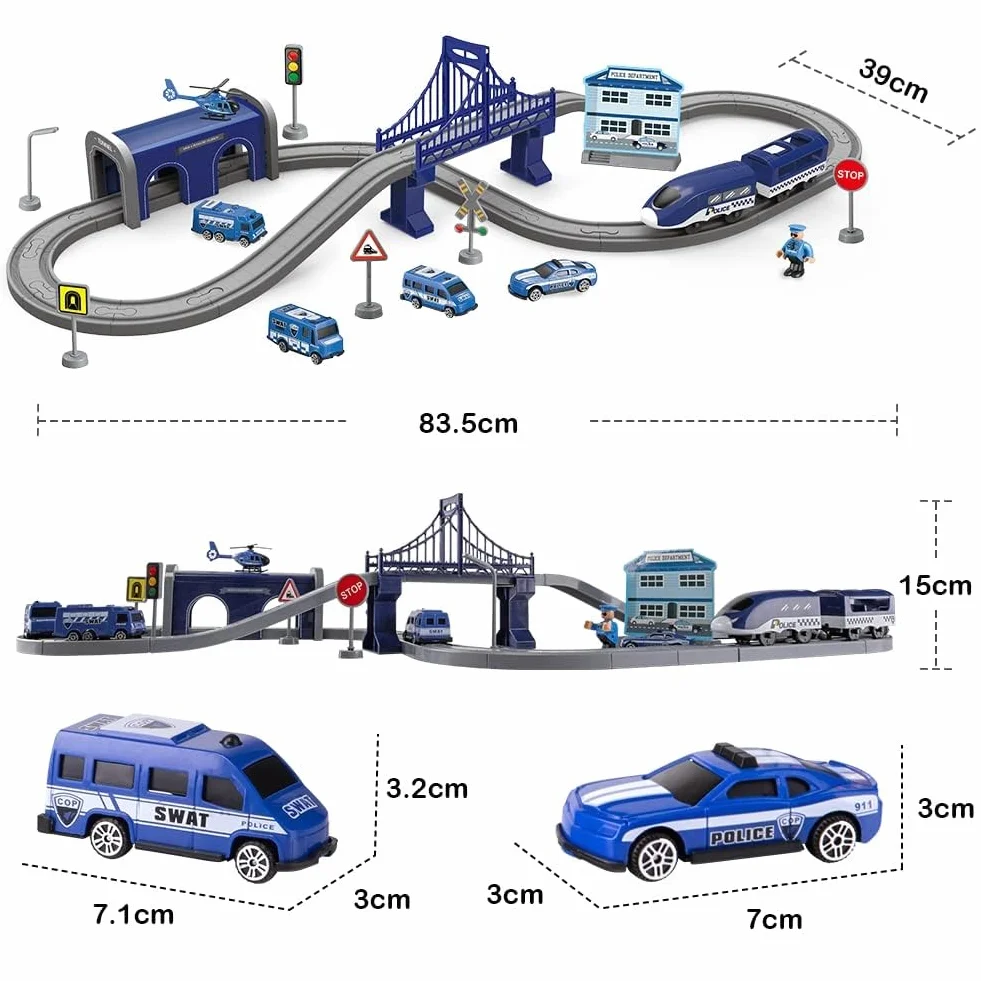 Wdmiya Ferrocarril eléctrico para niños 3 4 5 6 7 8 años, sistema de carril flexible con 66 piezas, vehículos de construcción y nave espacial, juego de carreras creativo para niños y niñas (66