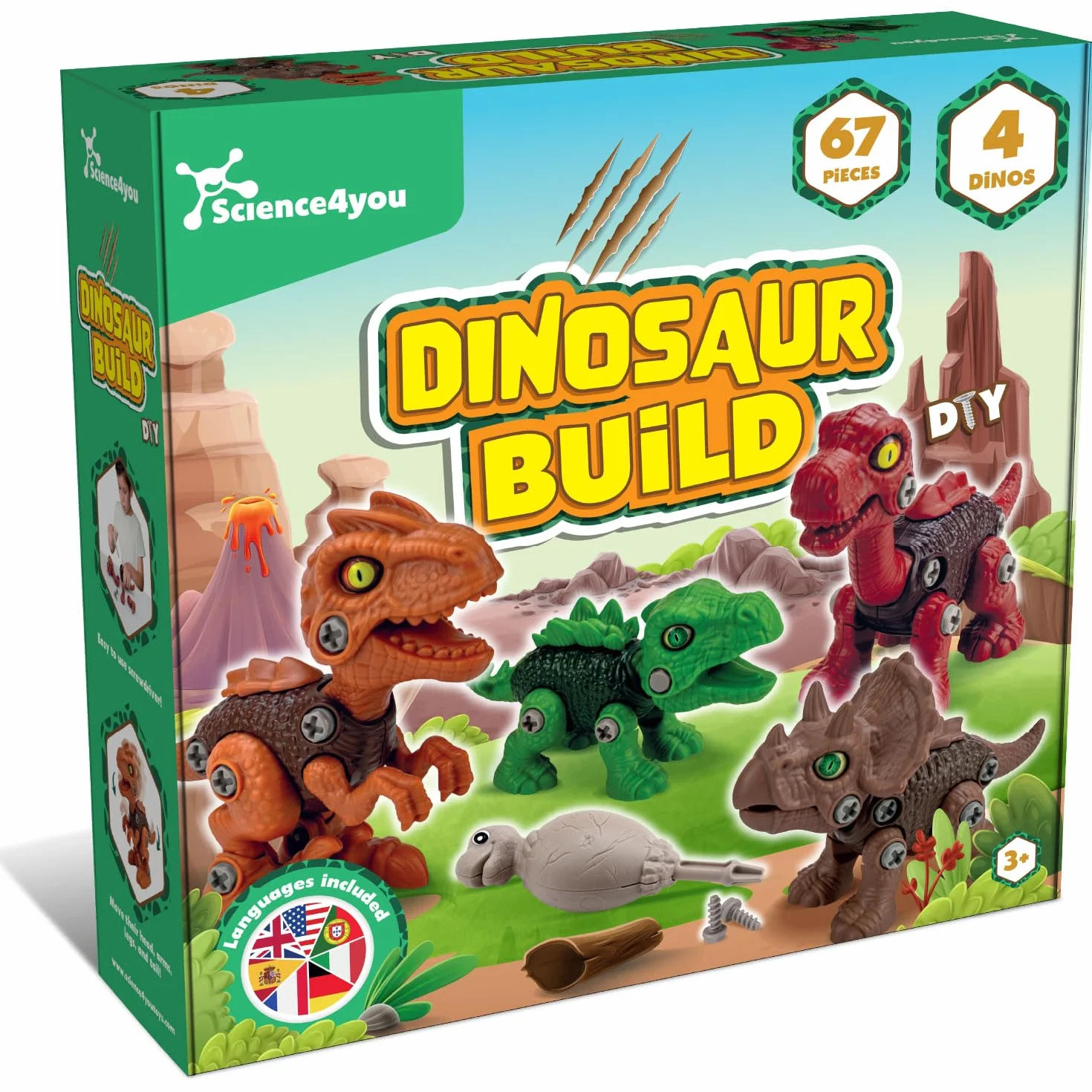 Science4you Dinosaurios Juguetes 4 en 1 – 67 Piezas, Construcción Montar Desmontar para Niños 3 4 5+ Años