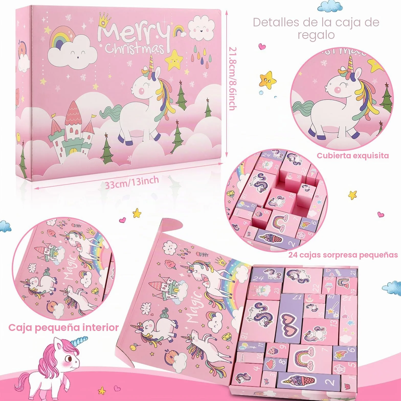 Calendario Adviento Niña, Cuenta Atrás con 24 Días de Sorpresas, Regalos de Unicornio para Niñas Niños Incluye Juguetes y Accesorios para el Pelo