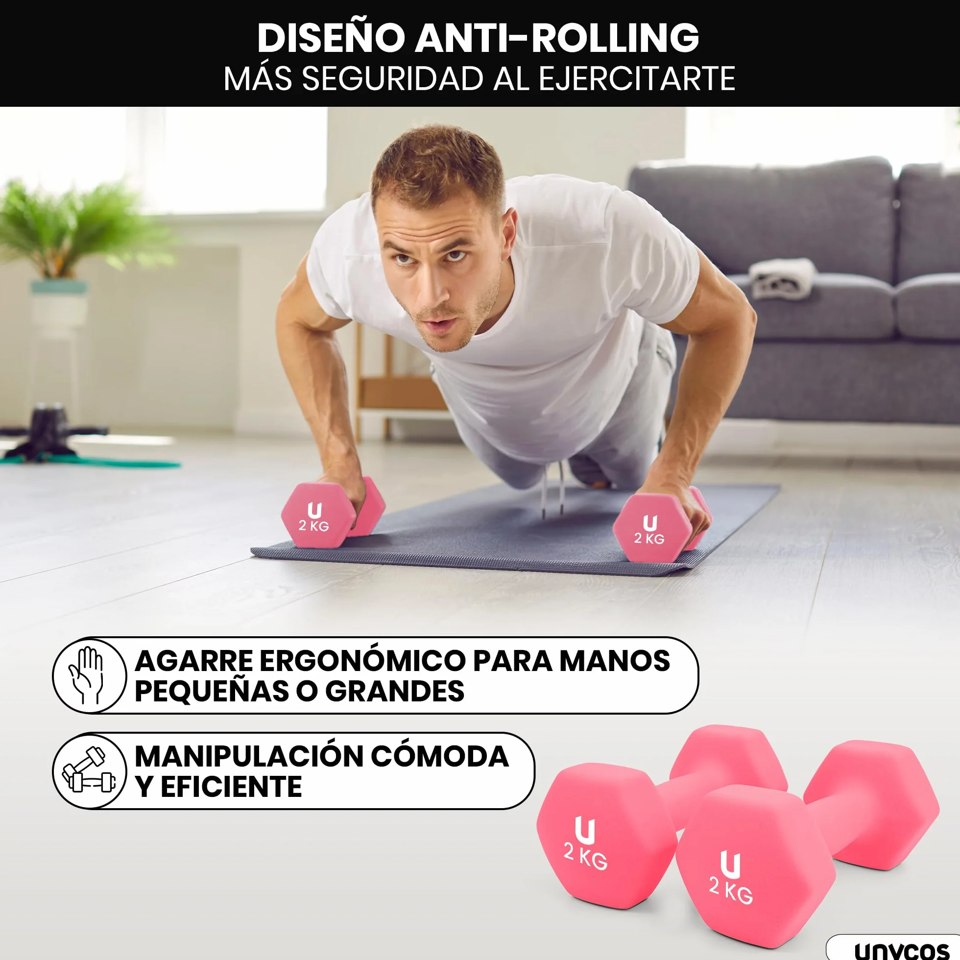 Pesas y Mancuernas Antideslizantes de Hierro y Neopreno 1-10 kg Suaves al Tacto Ergonómicas Anti-Rodadura para Gimnasio en Casa