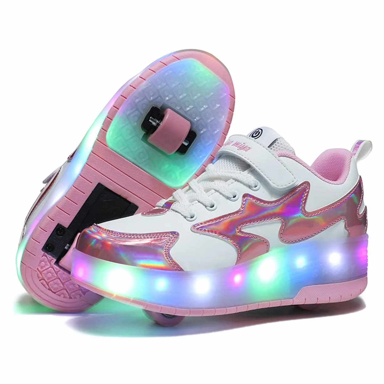 Zapatos con Ruedas Zapatillas LED con Dos Ruedas para Niños Carga USB Automática Calzado Skateboarding