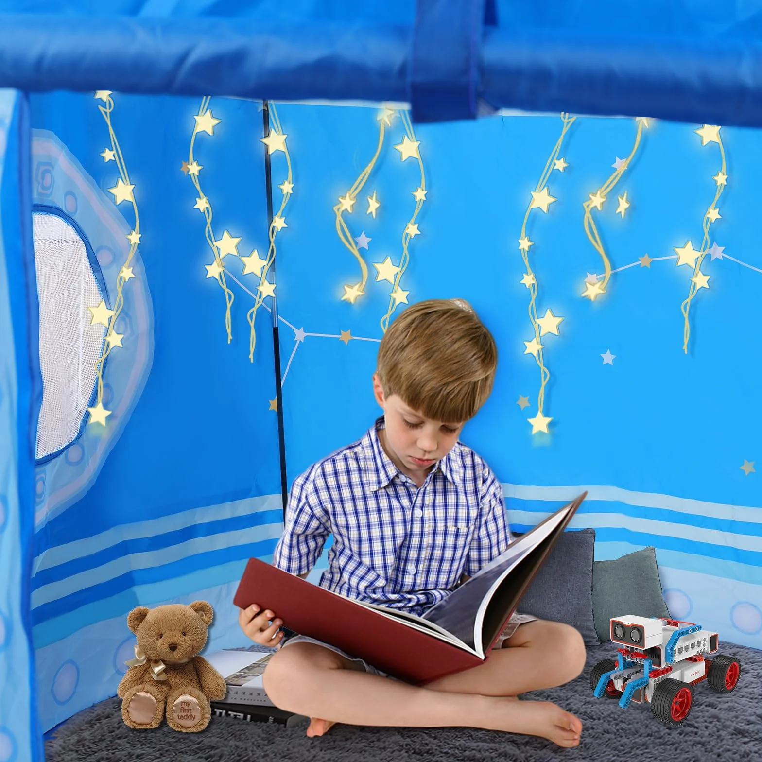 Opret Tienda Campaña Infantil, Carpa Infantil Plegable, Castillo Espacial Plegable, Regalo para Niños con Bolsa de Transporte para Interior y Exterior Adecuado Niños de 1 a 12 Años