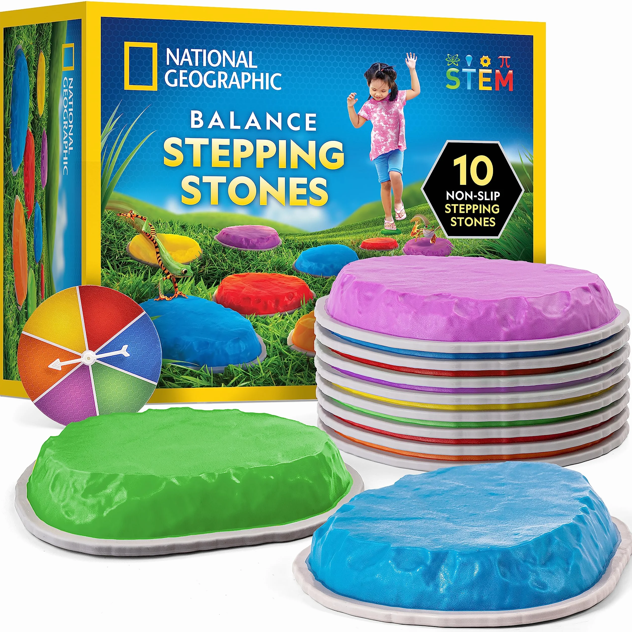 Blue Marble National Geographic Piedras de Equilibrio para Niños - 10 Piedras Duraderas Antideslizantes para Desarrollar Habilidades Motoras y Equilibrio