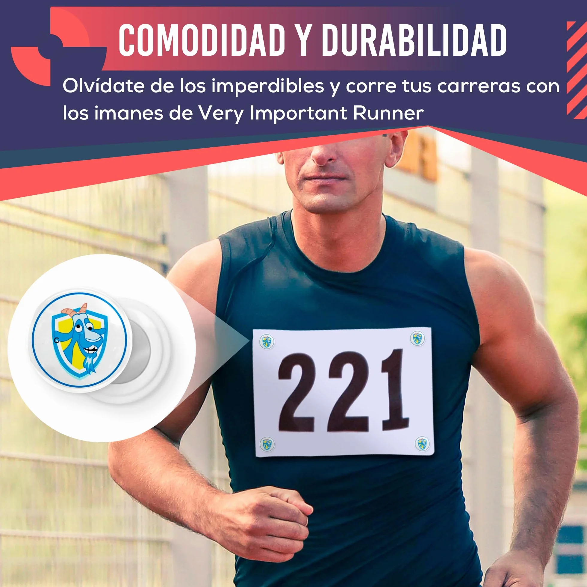 Imanes Deportivos 18mm para Running y Triatlón con Bolsa Impermeable - Pack de 4 - Diseño Cabra Azul