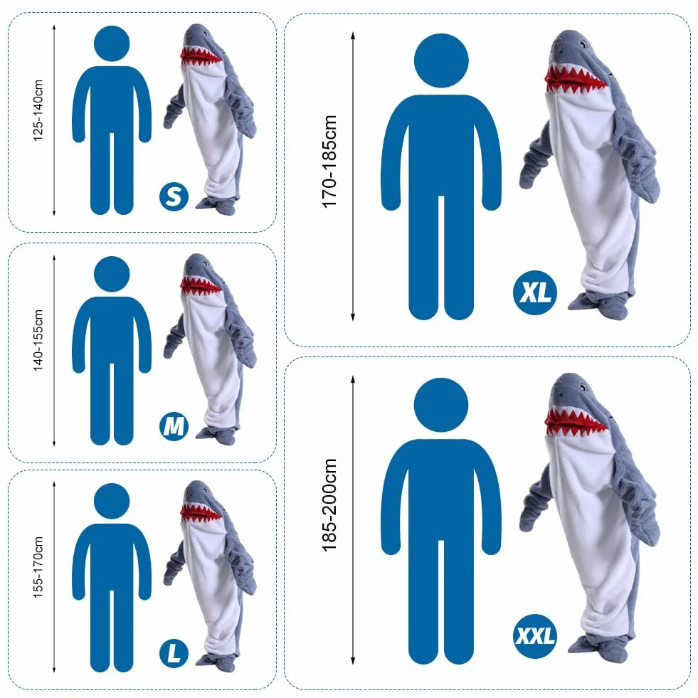FARYODI Hai Sudadera Manta con Capucha S-XXL, Saco de Dormir con Capucha Shark, Mono de Franela Shark con Pies, Manta de Fanela, Regalo para Fiestas de Pijamas de Dibujos Animados