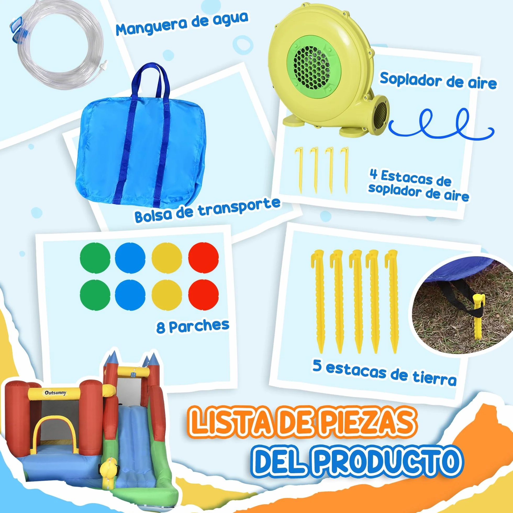 Outsunny Castillo Hinchable para Niños +3 Años 6 en 1 Castillo Inflable con Inflador Parque Acuático con Tobogán Zona de Salto Piscina y Bolsa de Transporte 330x245x215 cm Multicolor