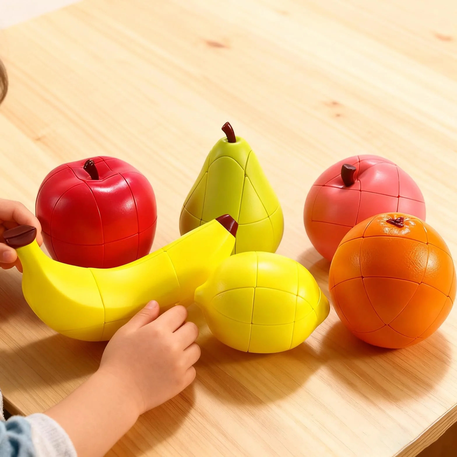 Cubo de Velocidad 3D Frutas Melocotón Limón Naranja Plátano Manzana Pera Cubo Mágico Rompecabezas Paquete de 6