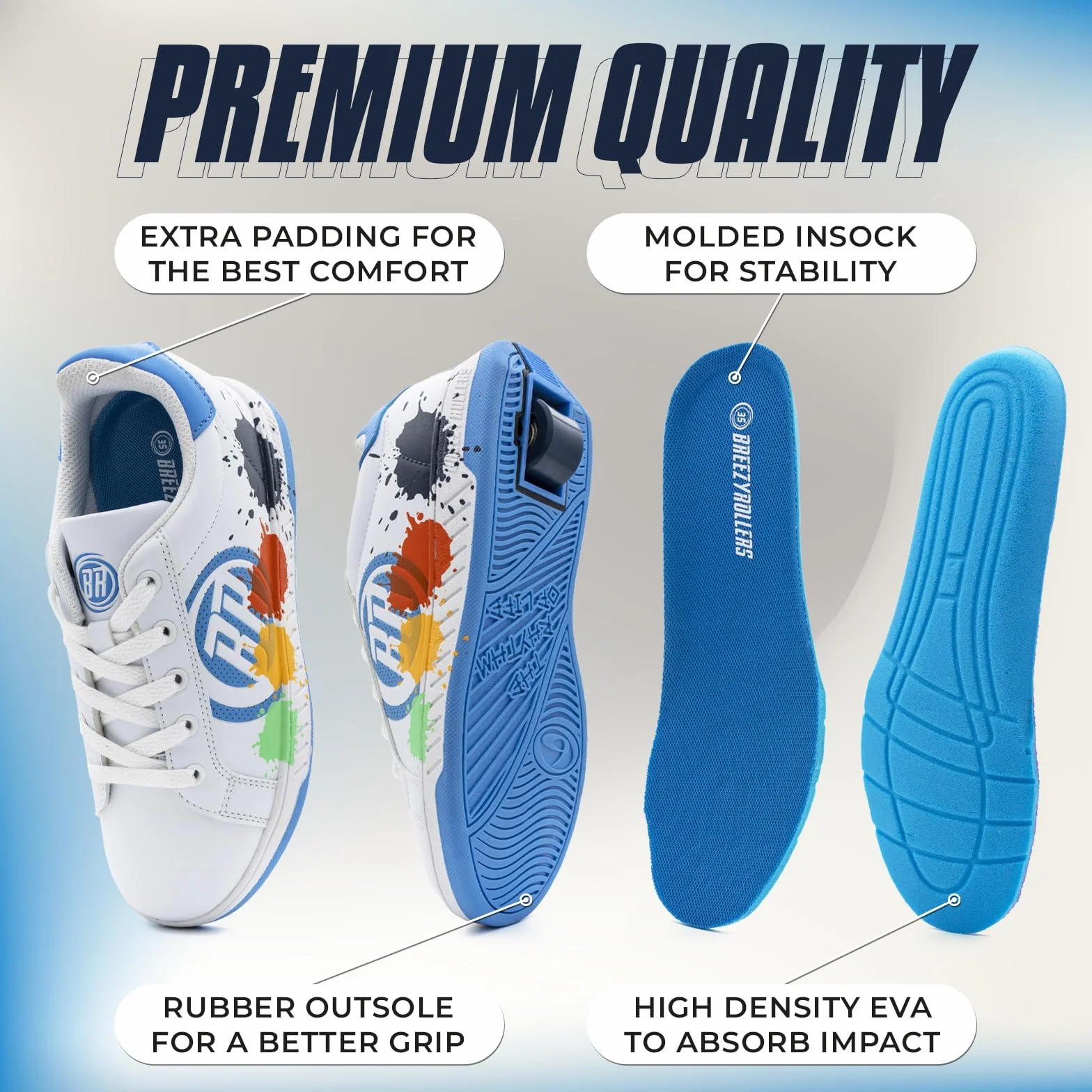 BREEZY ROLLERS Zapatos con Ruedas para Niños | Zapatillas-Patines Infantiles | Sistema de Clic Patentado