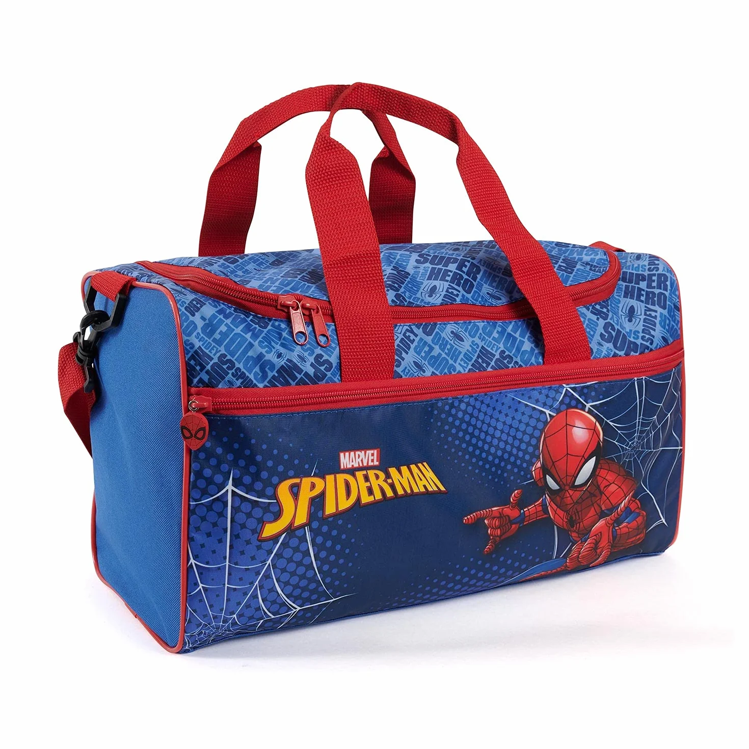 PERLETTI Bolsa Deporte Infantil Spiderman Bandolera Mochila Gimnasio Niños Marvel Spider Man Azul Rojo 35x22.5x15