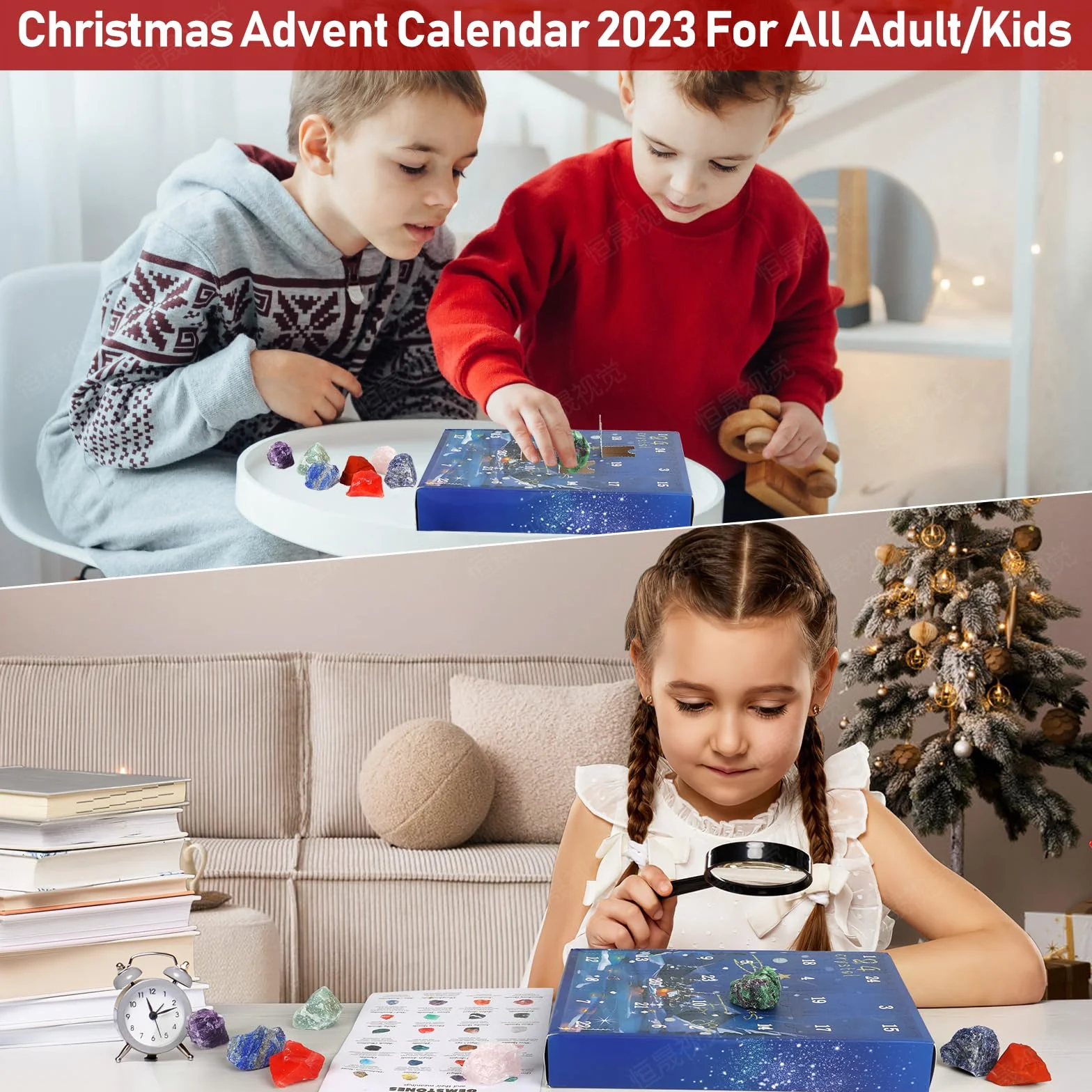 Calendario Adviento 2025 Minerales, 24 Días Calendario de Adviento 2025 Minerales y Cristales Fosiles Piedras Preciosas Naturales, Navidad Advent Calendar 2025 para Niños Niñas Mujer Hombre Girls