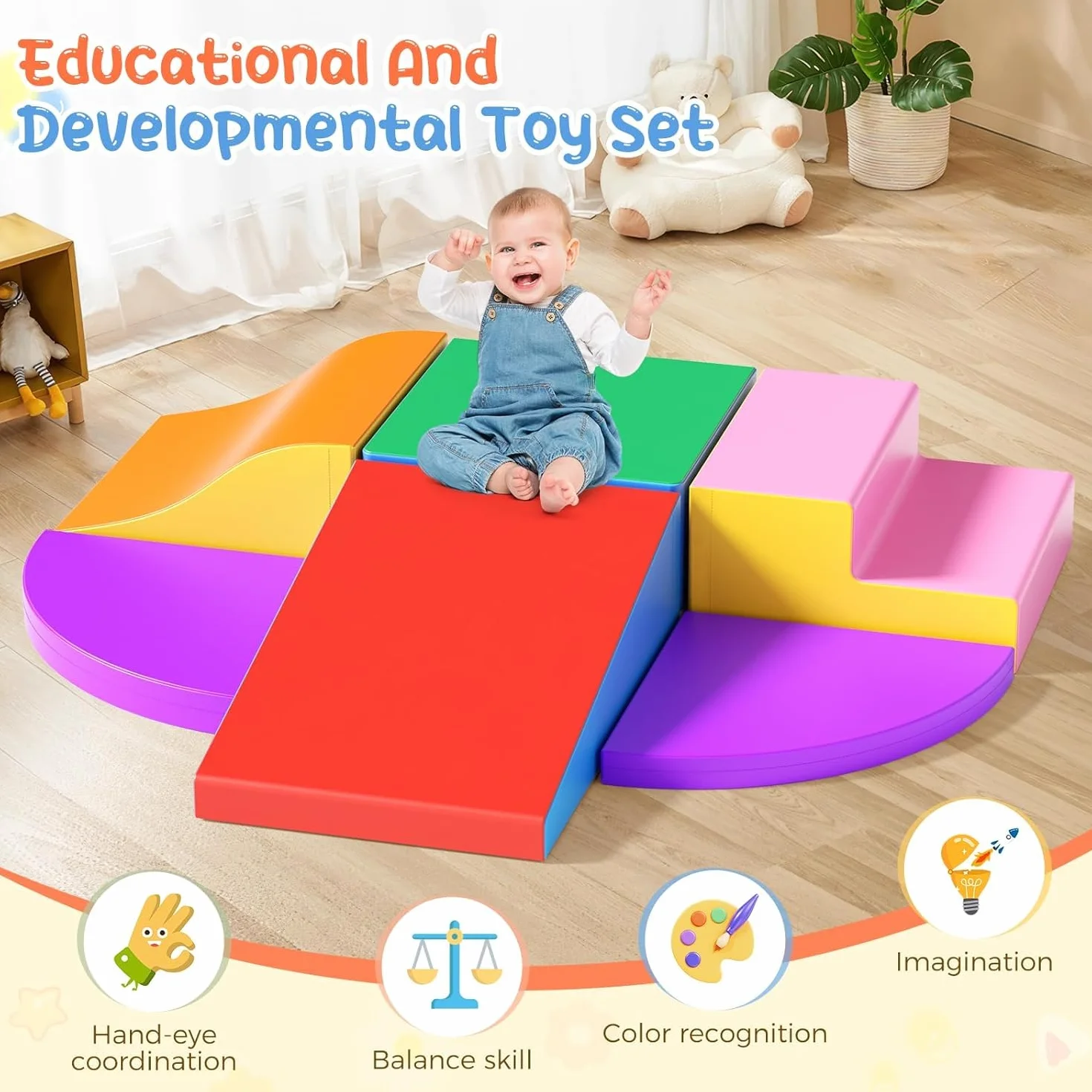 6 Bloques de construcción de Espuma para niños, no tóxicos e inodoros con Funda Antideslizante, Bloques de Escalada para Interiores y Paisaje de Cangrejo para bebés y niños pequeños