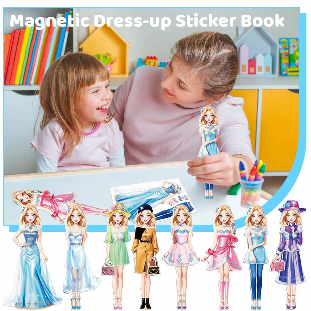 Muñecas de Vestir Magnéticas Muñeca de Papel de Vestir de Princesa Juguete de Juego de Viaje de Simulación y Juego Muñeca de Portátil para Vestir Princesas Regalo para Niña (Amy)