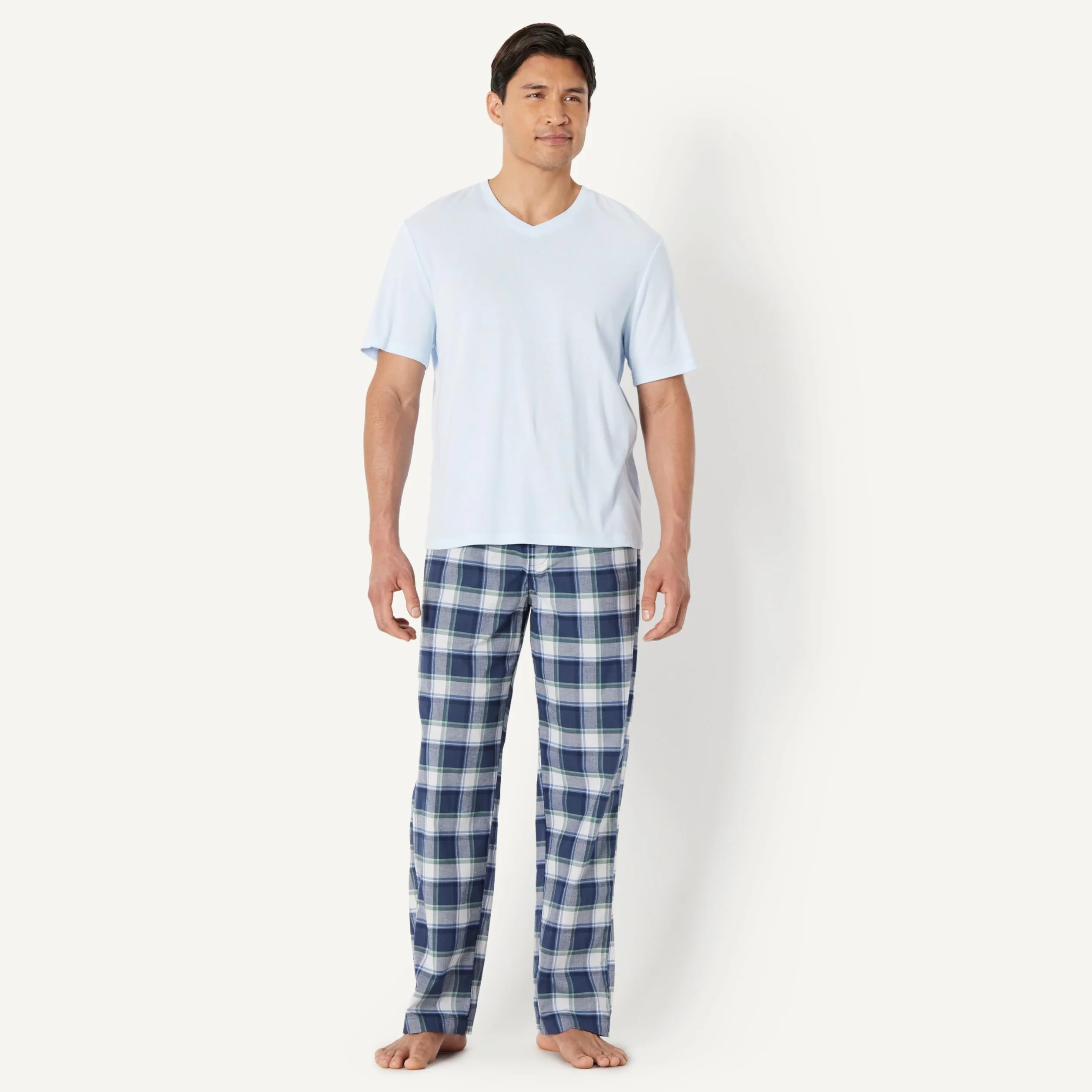 Amazon Essentials Pantalones de Pijama Hombre Popelina Algodón Corte Recto Cintura Elástica Cordón