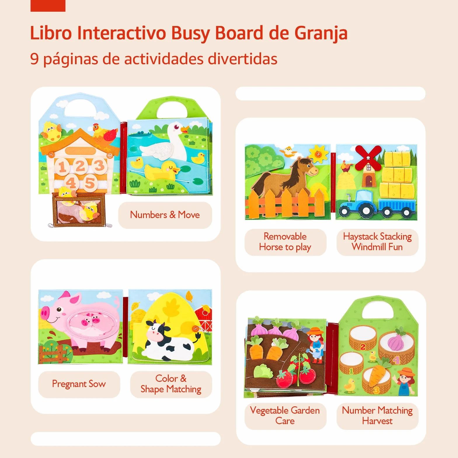 hahaland Libro Montessori 1 año - Busy Board Montessori Juguetes Interactivo Niños 1 2 3 año - Busy Book Fieltro Paneles Educativos Regalo para Niño Niña