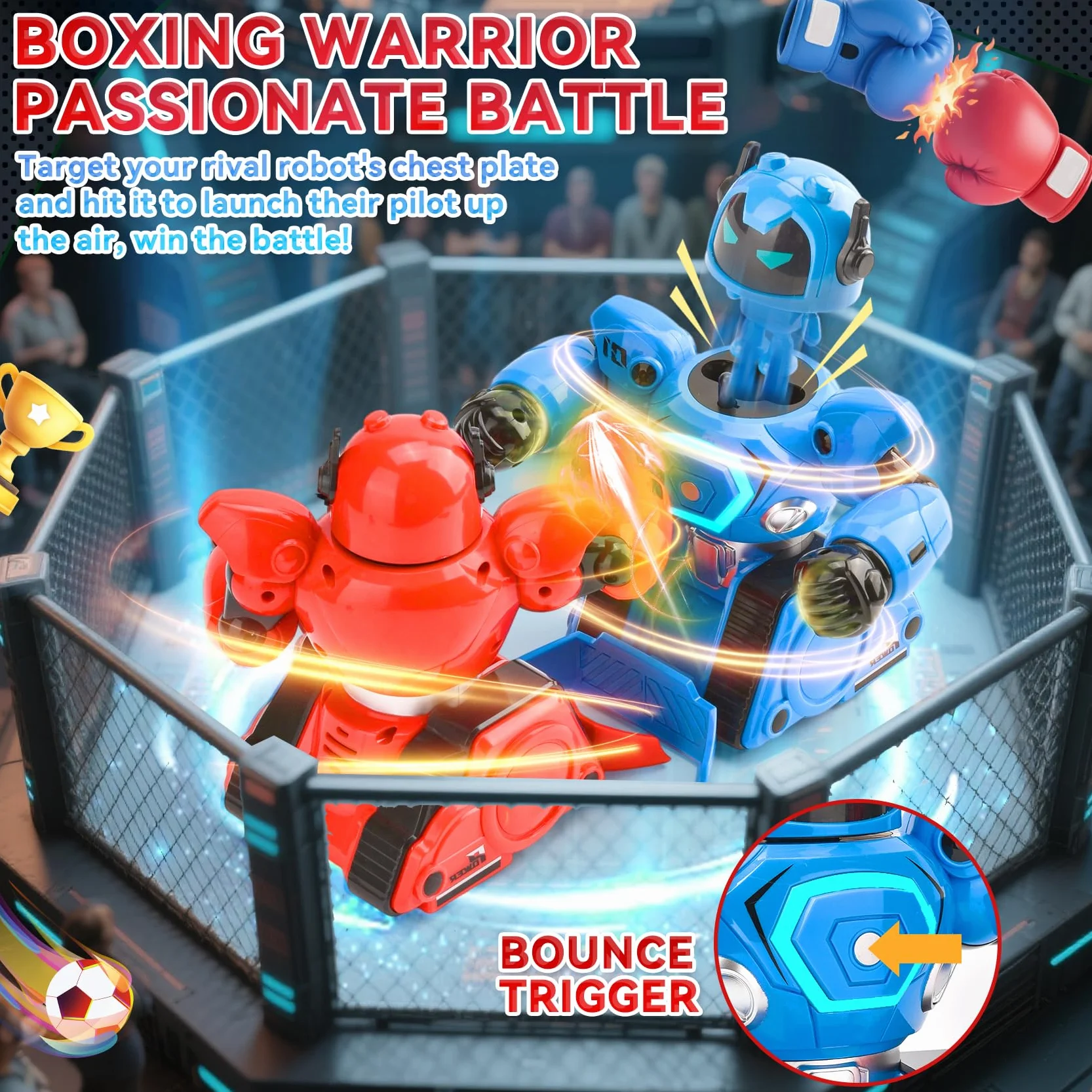 2 Robots Teledirigidos, Juguete RC Robot de Combate con Modo Boxeo & Fútbol, Luz y Sonido, Recargables, Robots de Combate Regalo Niño a Partir de 6 Años