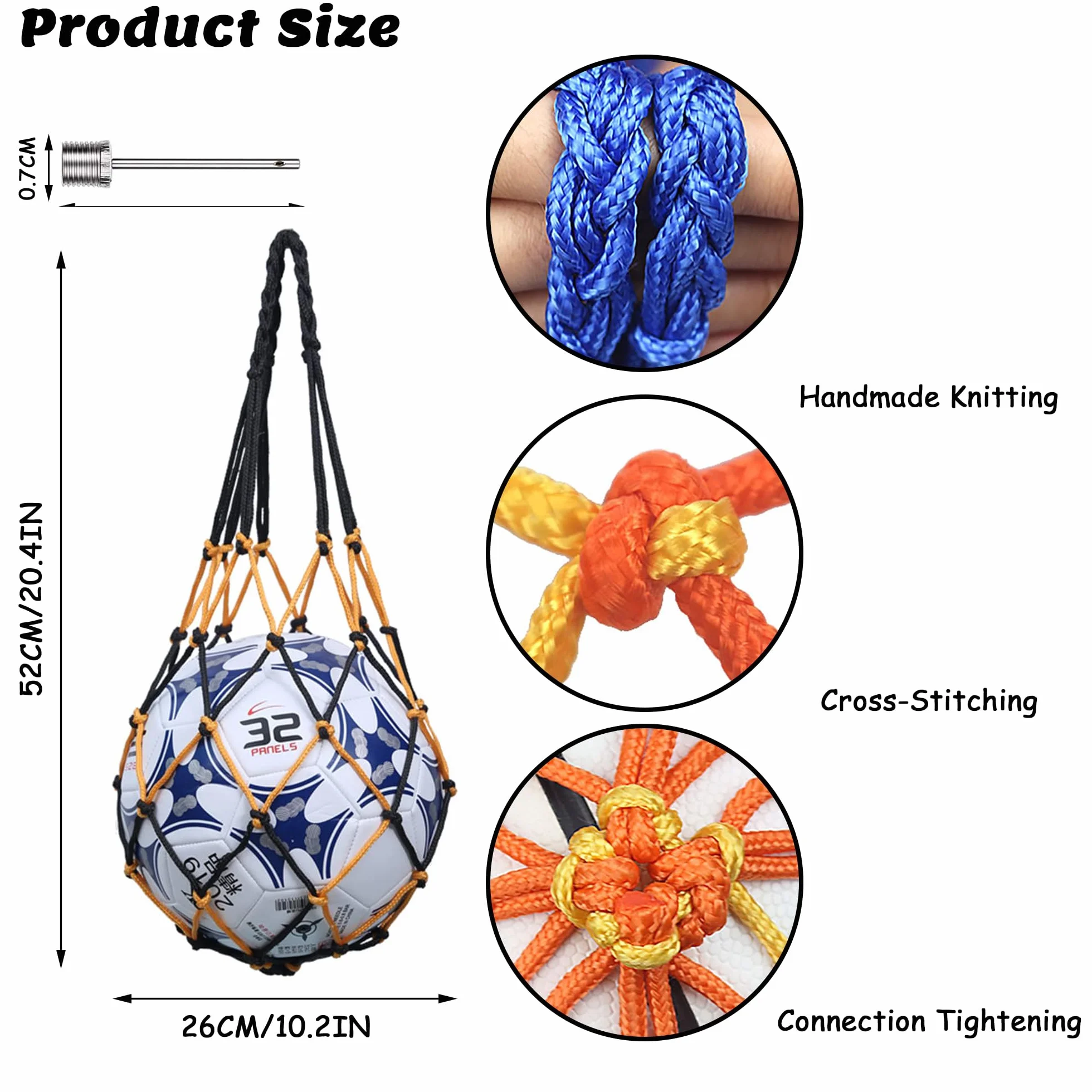 Bolsa para Balón Red para Balones de Fútbol con 2 Agujas Plateadas Inflables para Baloncesto Voleibol