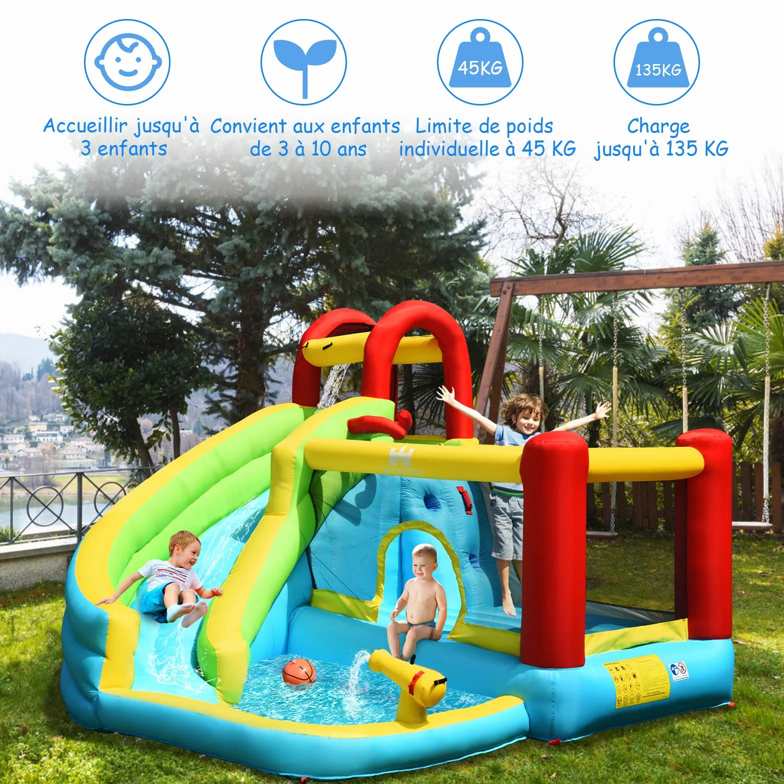 GOPLUS Castillo Hinchable para Niños, Hinchable Grande con Piscina, y Tobogán para Fiesta del Agua de Verano, Adecuado de 3 a 10 Años, ‎‎325 x 310 x 225 cm
