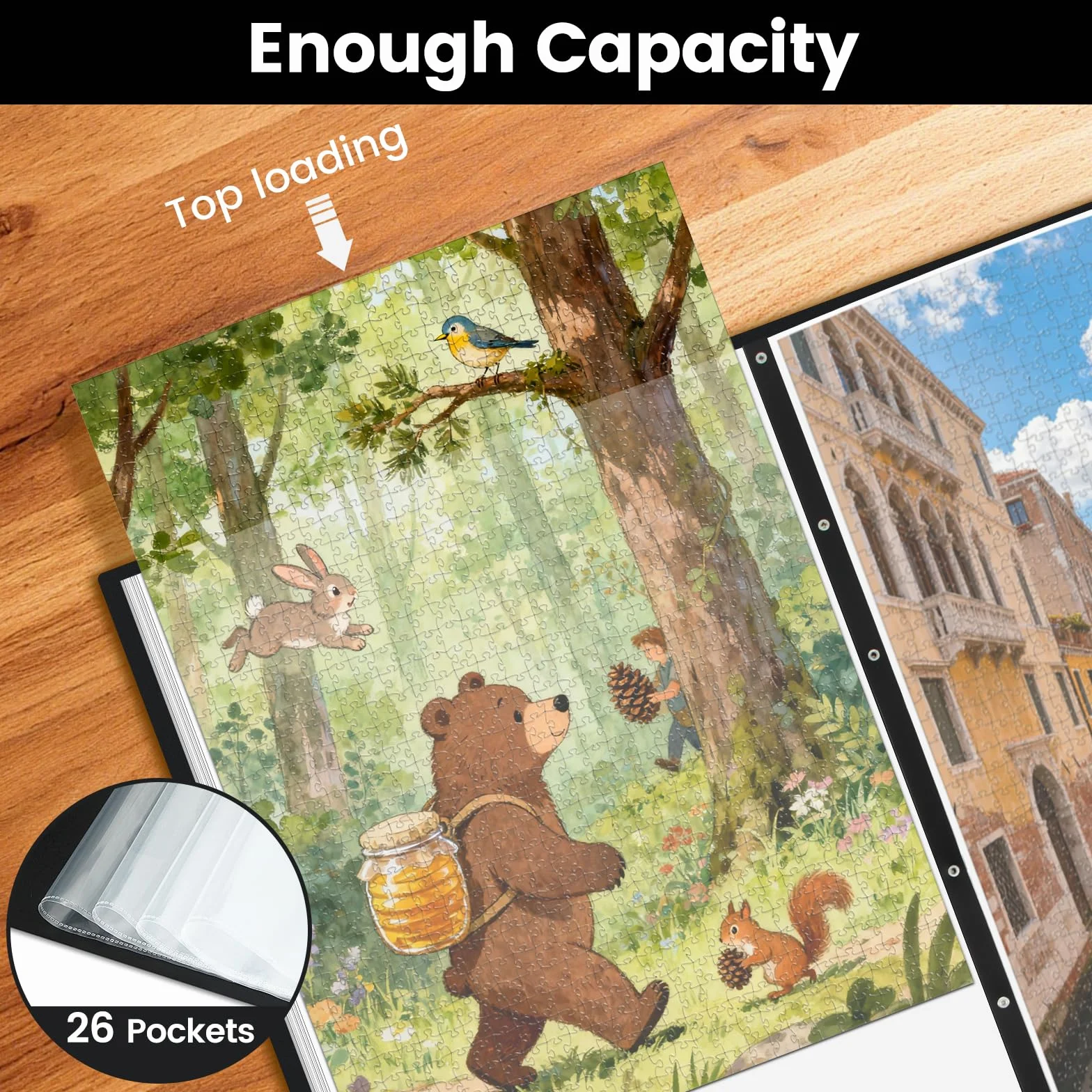 Carpeta de Almacenamiento de Rompecabezas para 1000 Piezas, Guarda Puzzles de Gran Capacidad Portátil con 26 Bolsillos, Accesorios para Puzzle de los Puzzles