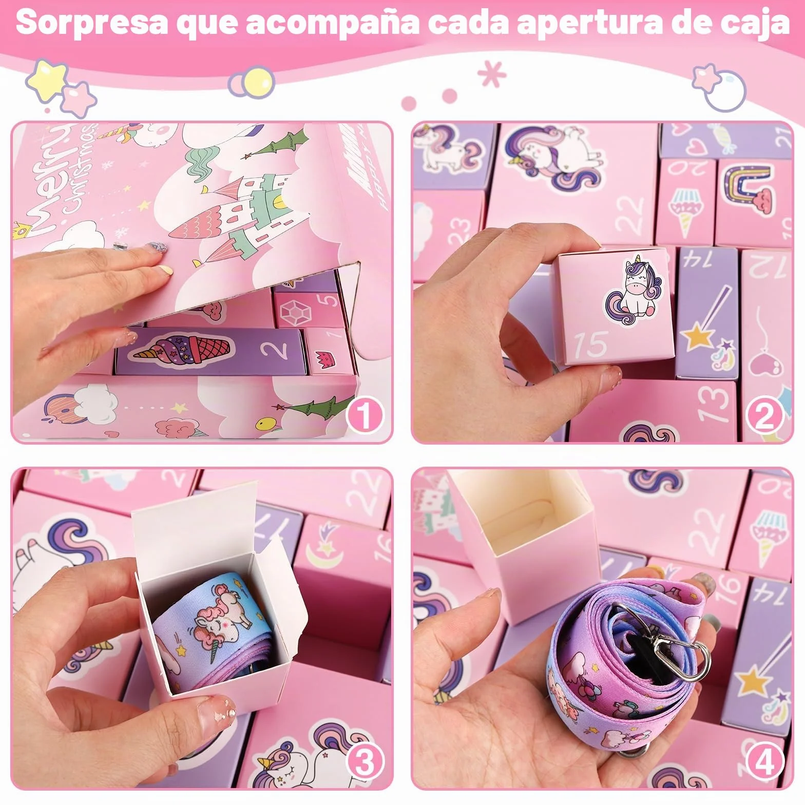 Calendario Adviento Niña, Cuenta Atrás con 24 Días de Sorpresas, Regalos de Unicornio para Niñas Niños Incluye Juguetes y Accesorios para el Pelo