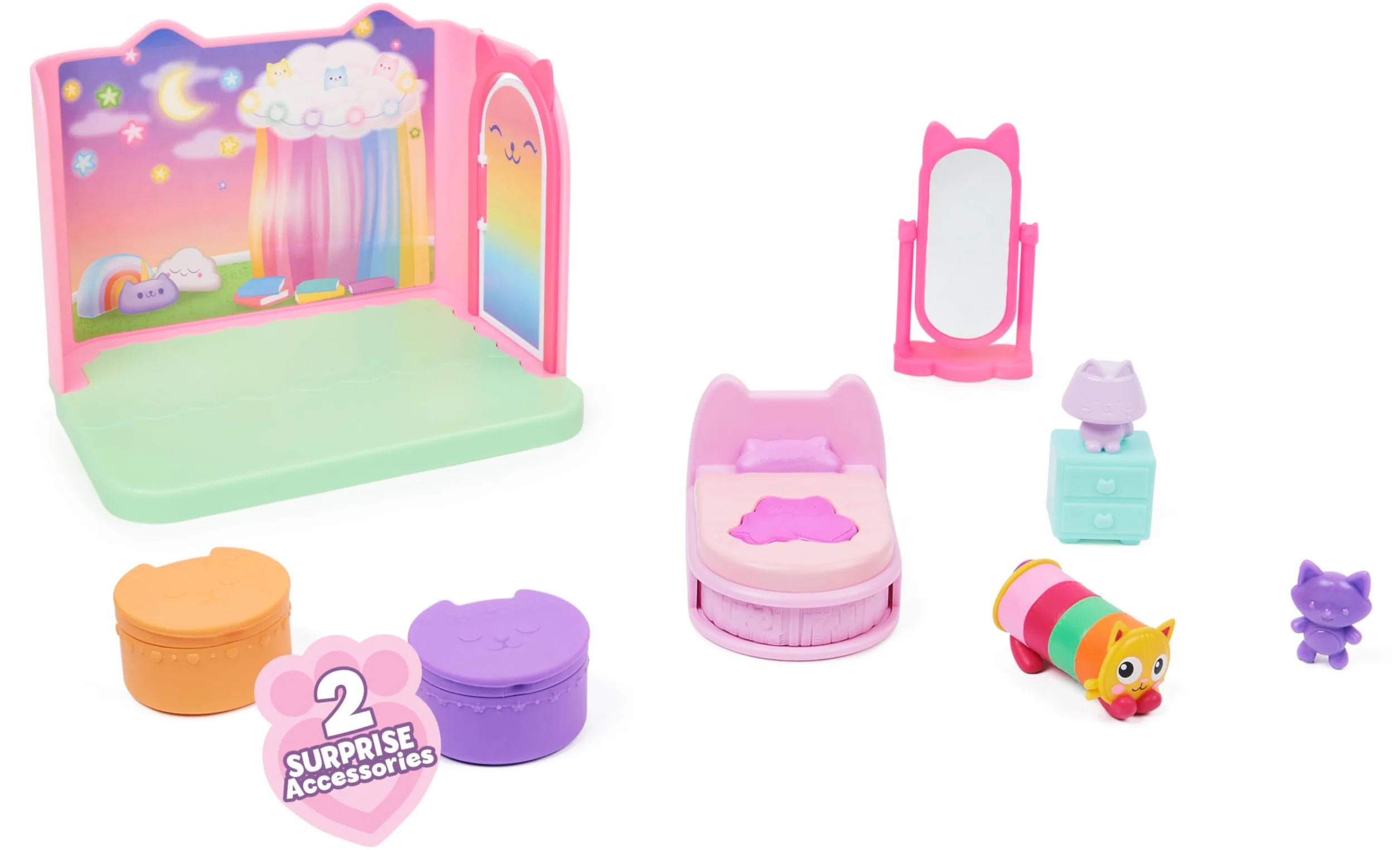 La Casa De Muñecas De Gabby - Dormitorio De Sueñigata Con 1 Figura Sueñigata, 3 Accesorios, 2 Caja Sorpresa Y 3 Muebles | Juguetes Niñas 3 Años O Más | Regalo Niña 3 Años O Más De Gaby Gato